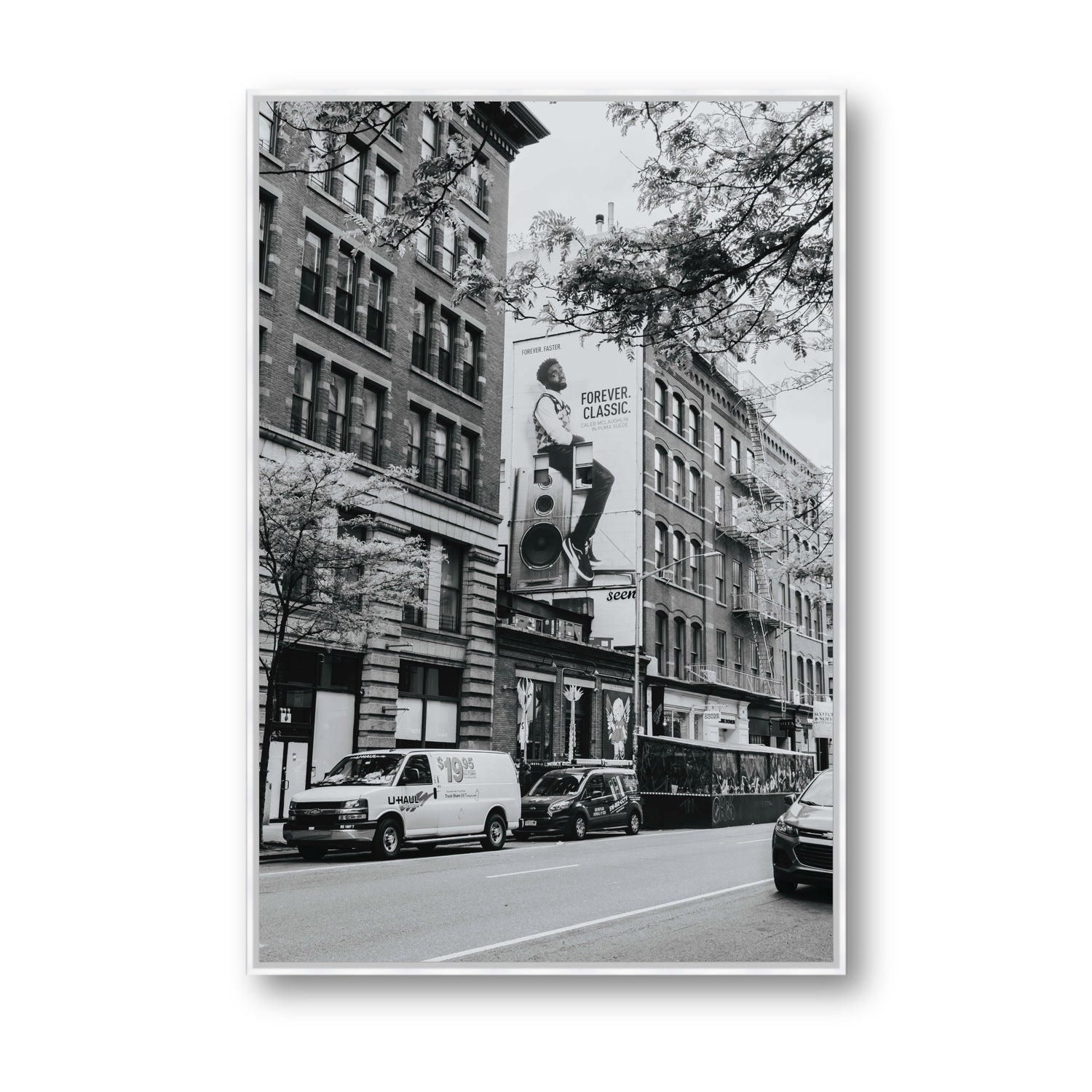 Forever Classic New York NYC Black & White wall art Statement fine art canvas in white float frame