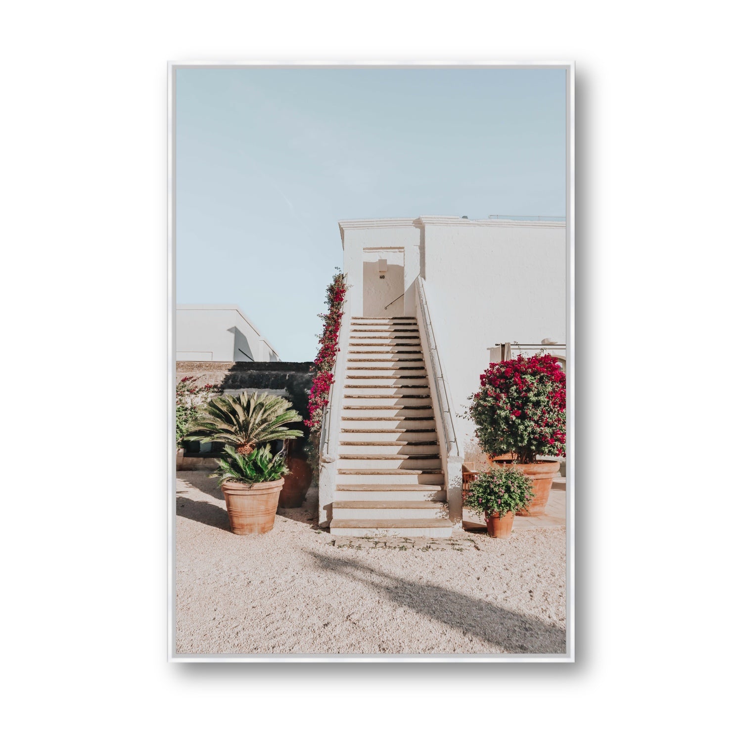 Tranquil Ascent Puglia Italian wall art Statement fine art canvas in white float frame