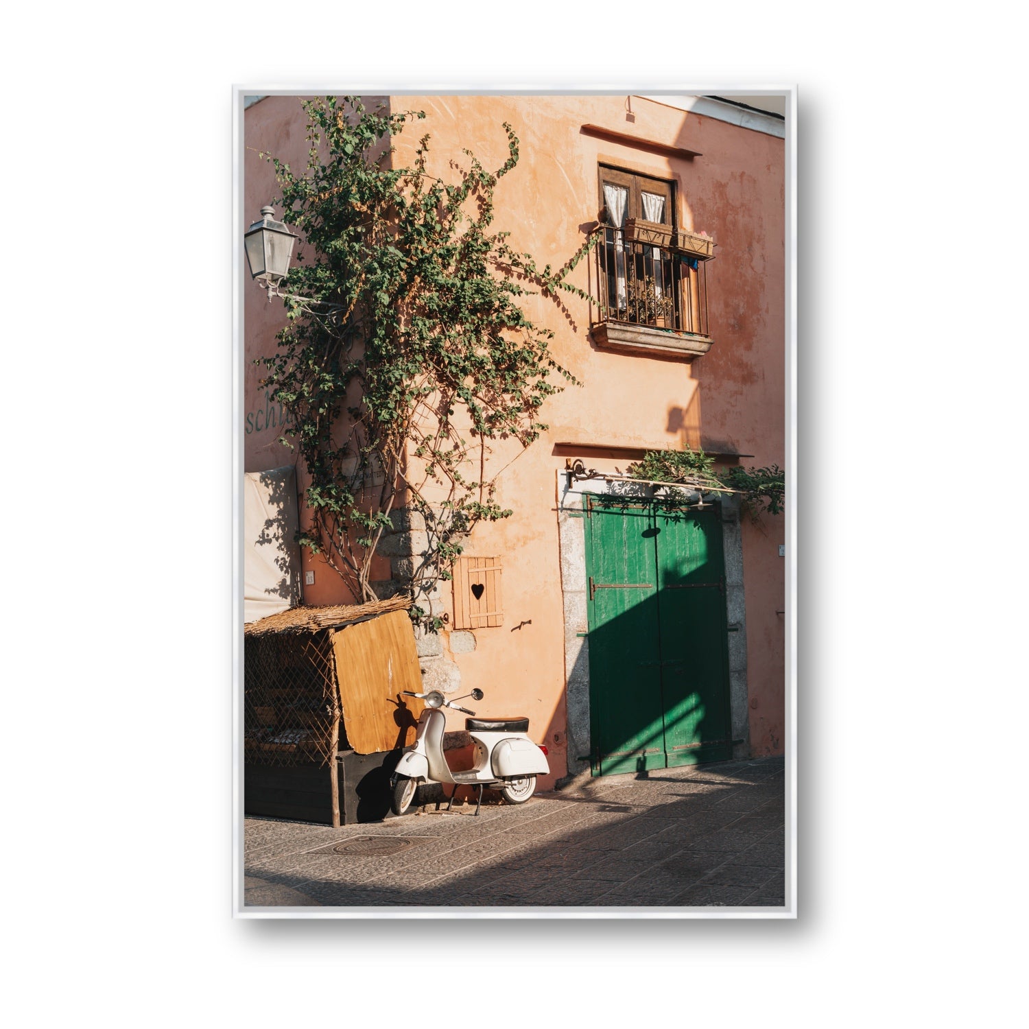La Casa Ischia Italian Mediterranean decor wall art Statement fine art canvas in white float frame