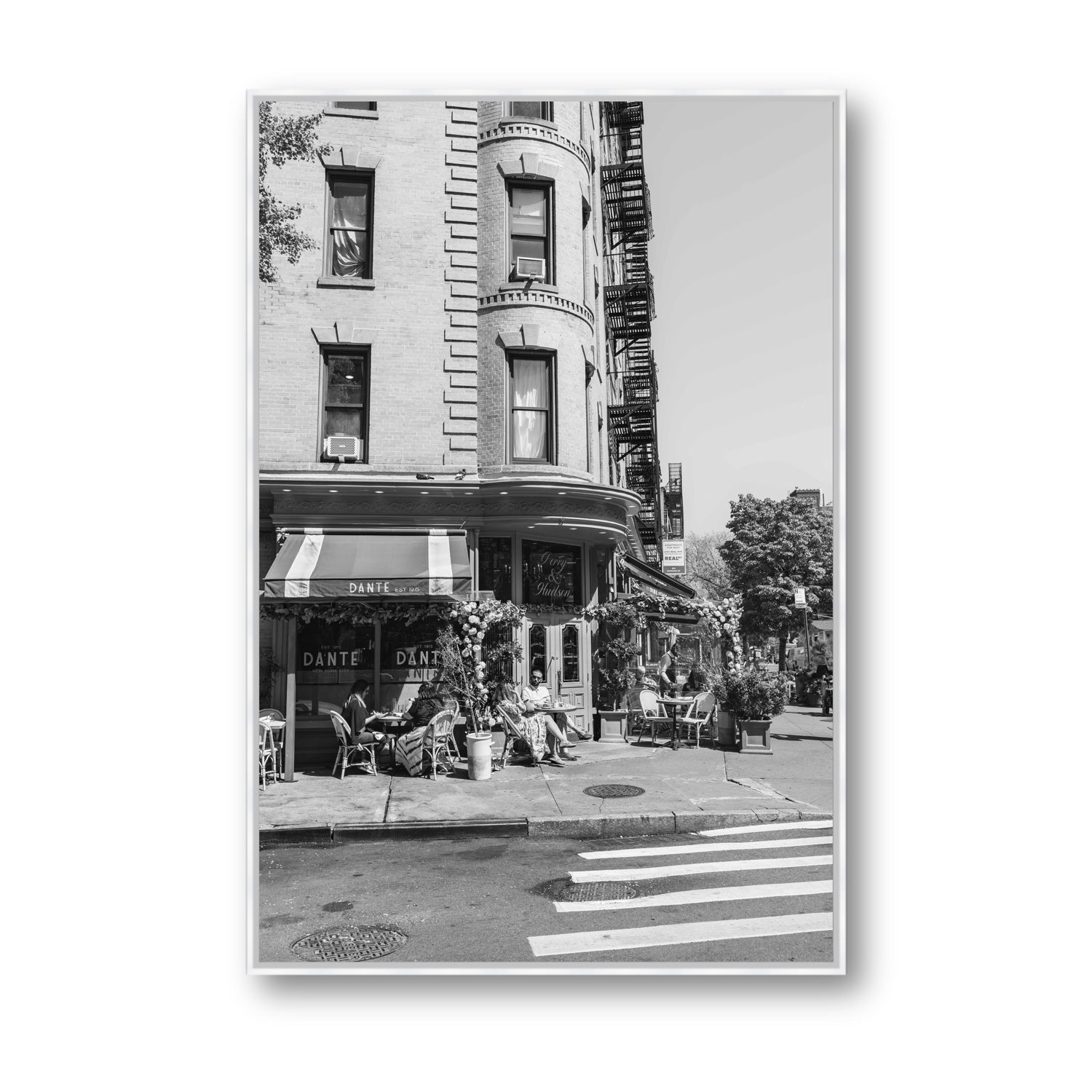Sunny Soiree New York NYC Black & White wall art Statement fine art canvas in white float frame