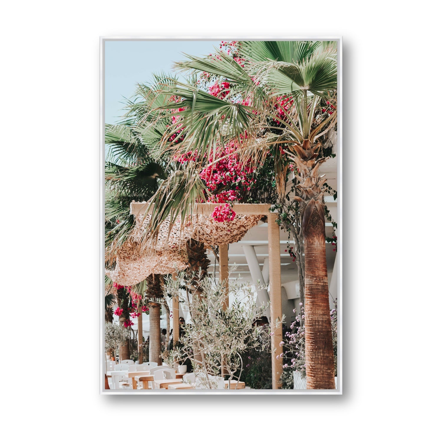 Palm Trees Mykonos Greek island wall art Statement fine art canvas in white float frame