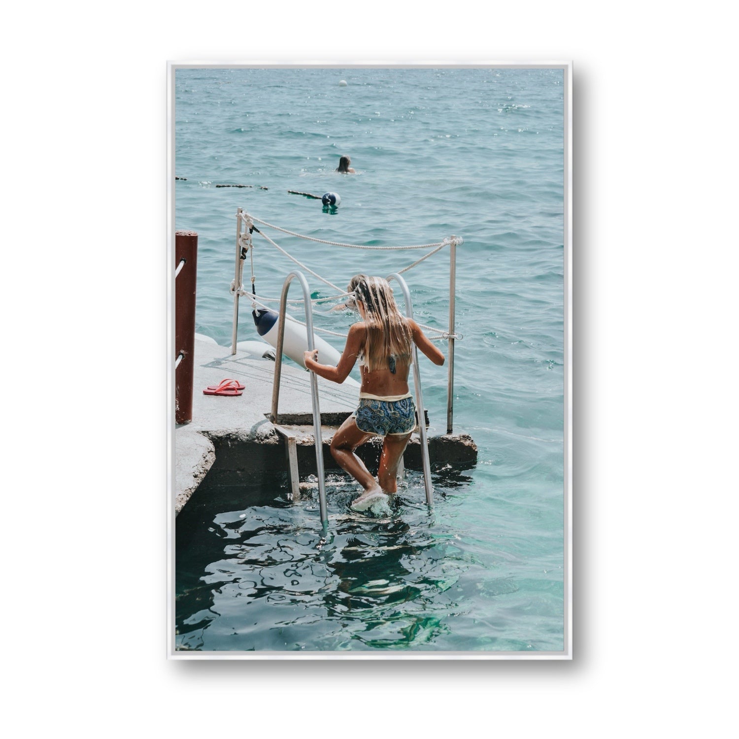 Little Mermaid Capri Mediterranean wall art Statement fine art canvas in white float frame
