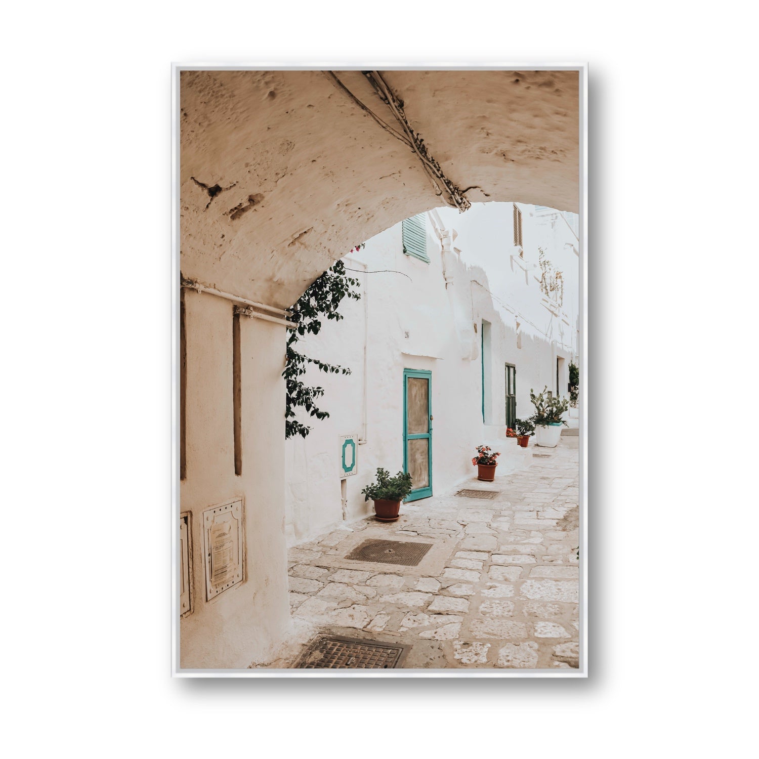 La Citta Bianca Puglia La Città Bianca wall art Statement fine art canvas in white float frame
