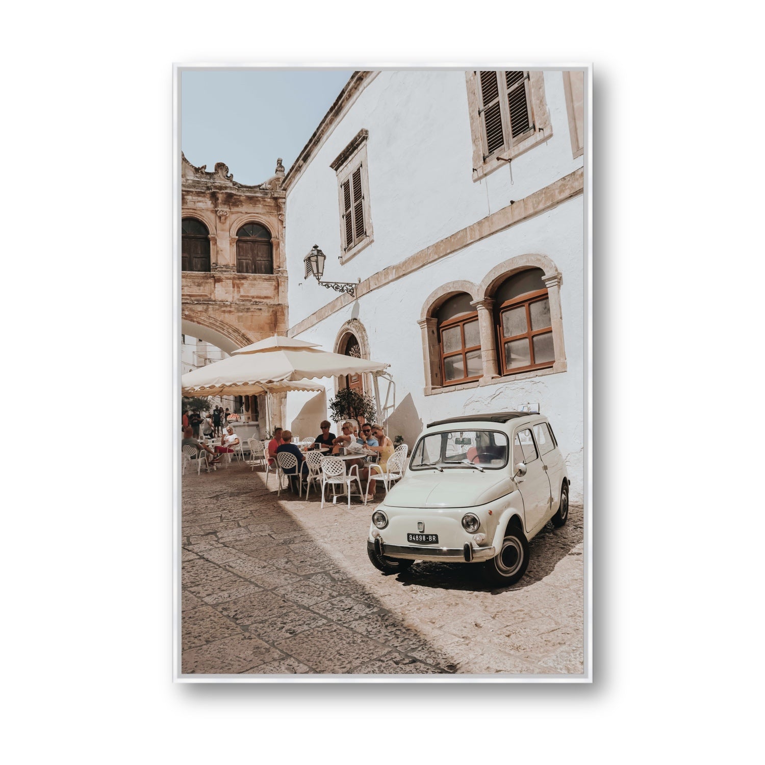Piazza di Ostuni Puglia Italian wall art Statement fine art canvas in white float frame
