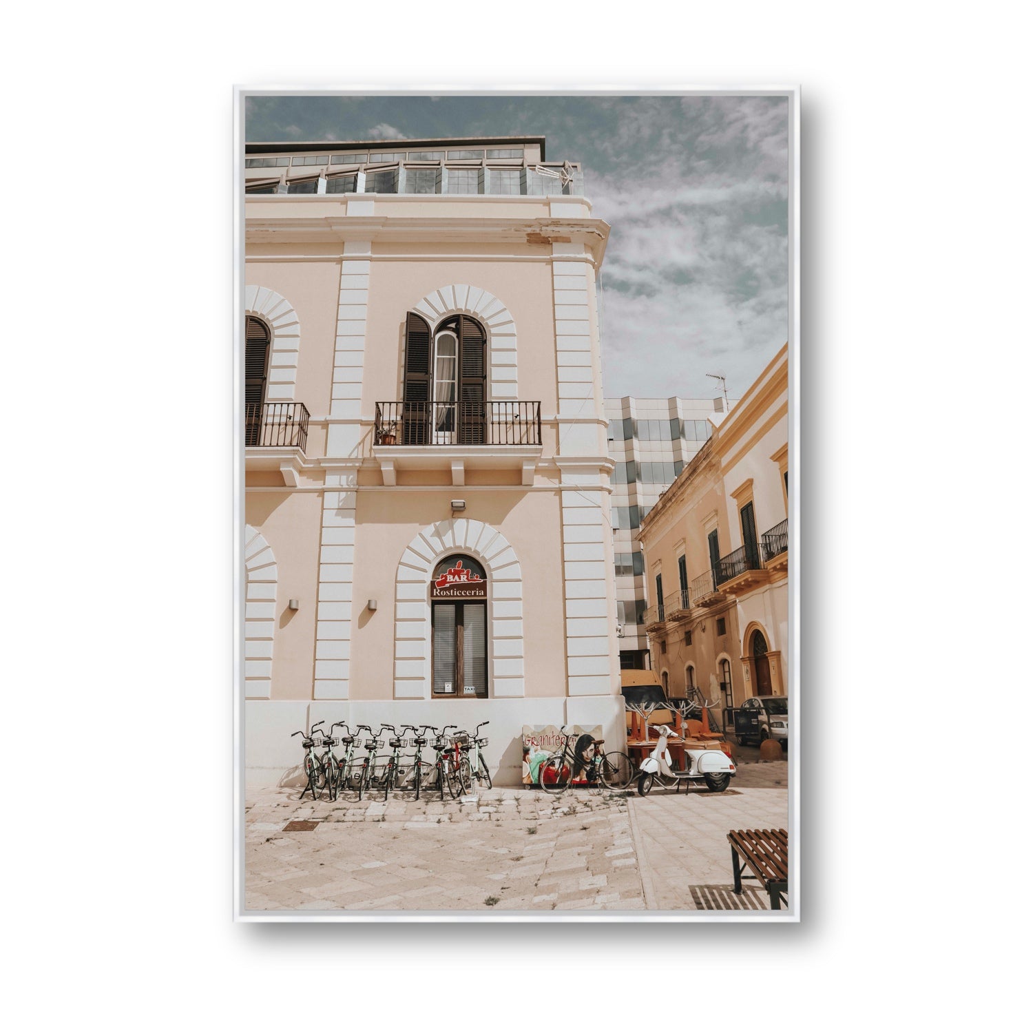 Rosticceria Puglia Italian wall art Statement fine art canvas in white float frame