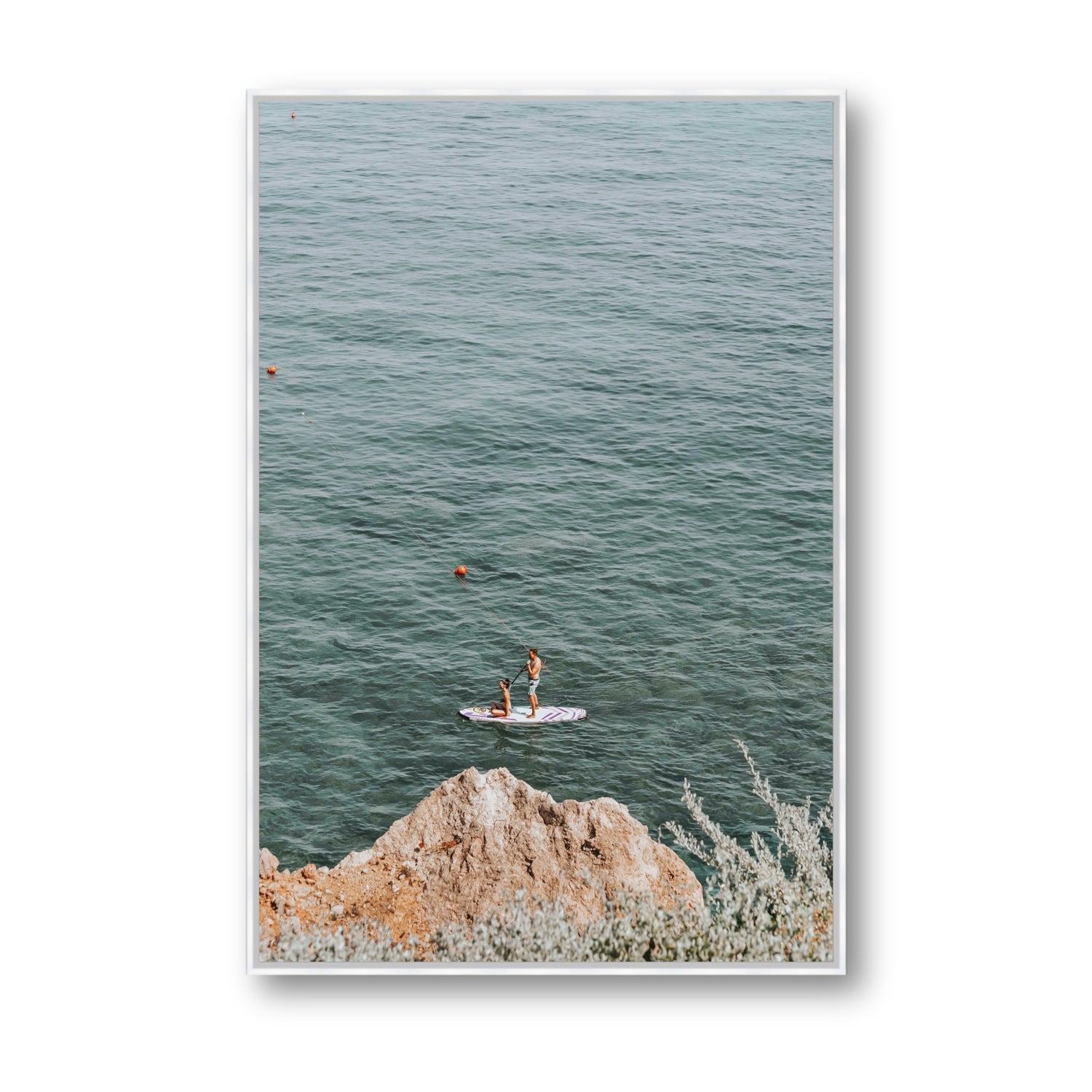 Into The Vibe Without Getting Wet Tuscany coastal wall art Statement fine art canvas in white float frame