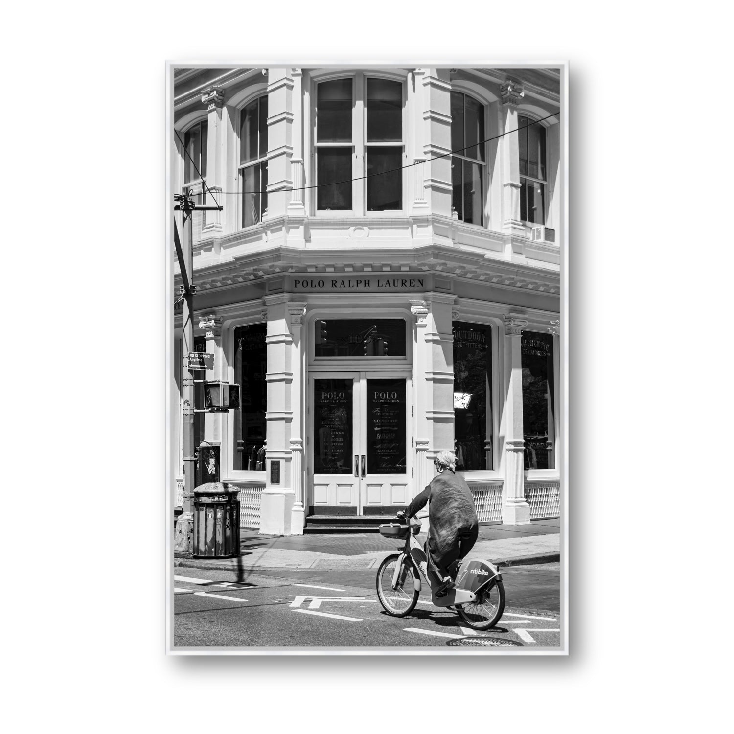 Downtown Rider New York NYC Black & White wall art Statement fine art canvas in white float frame