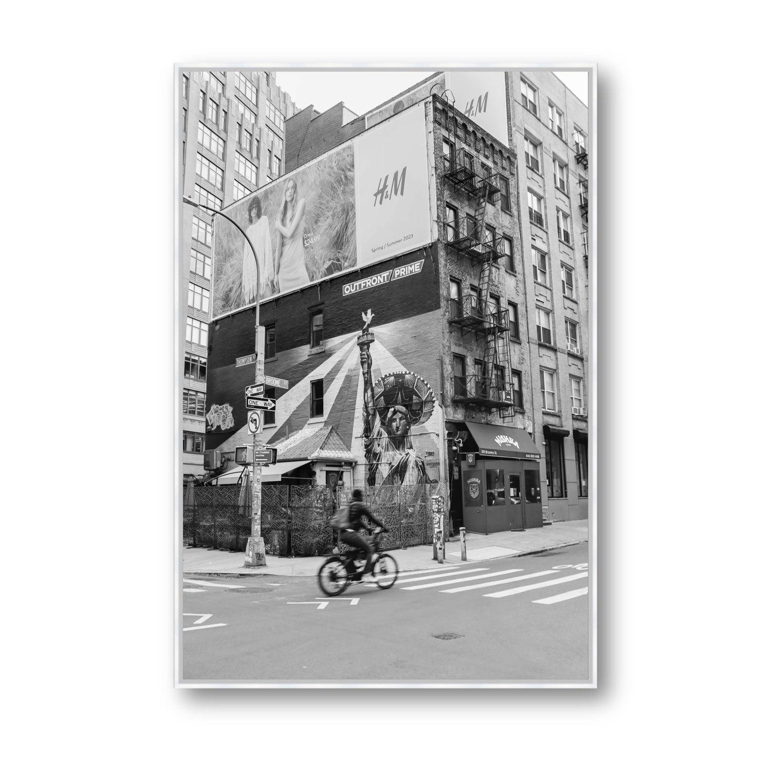 Shadows Of Liberty New York NYC Black & White wall art Statement fine art canvas in white float frame