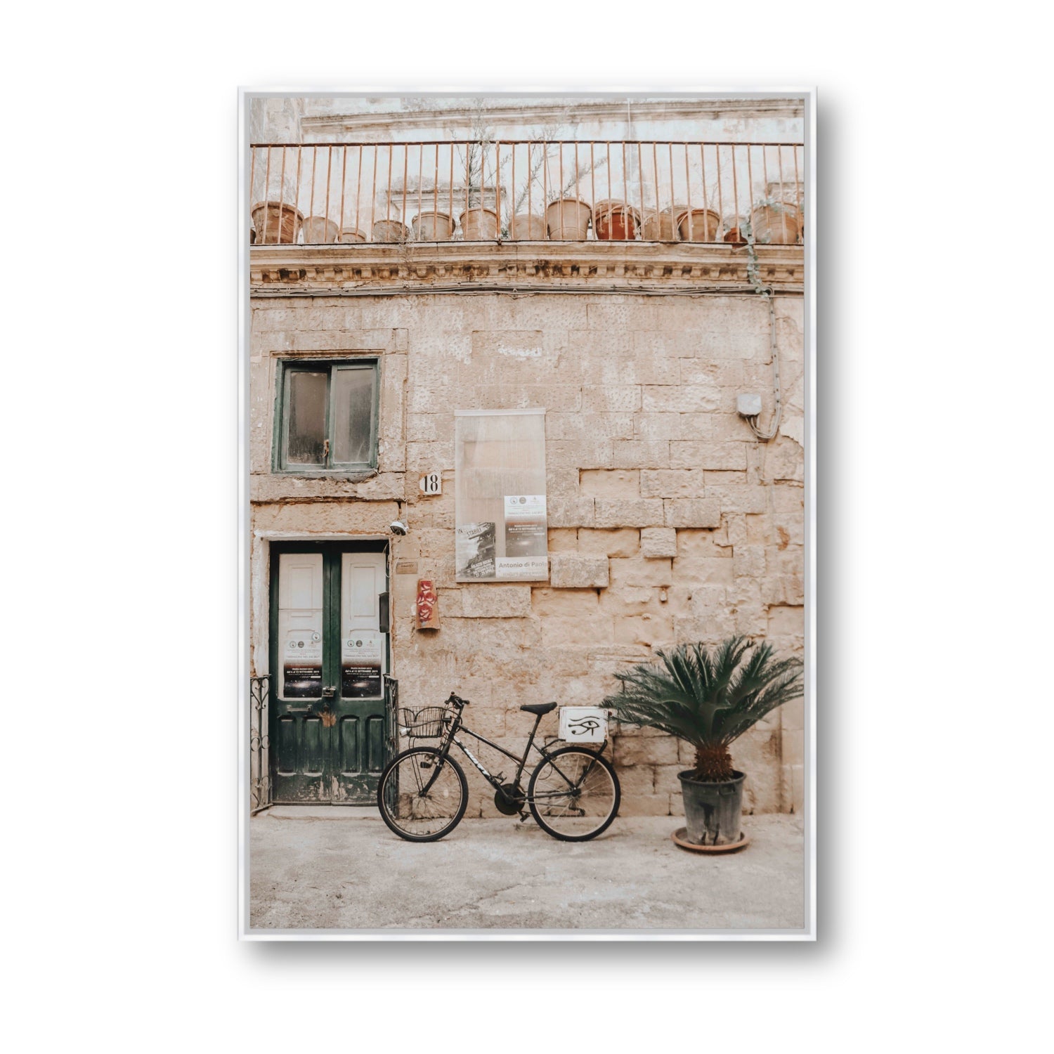 Golden Facades Puglia Lecce Italian wall art Statement fine art canvas in white float frame