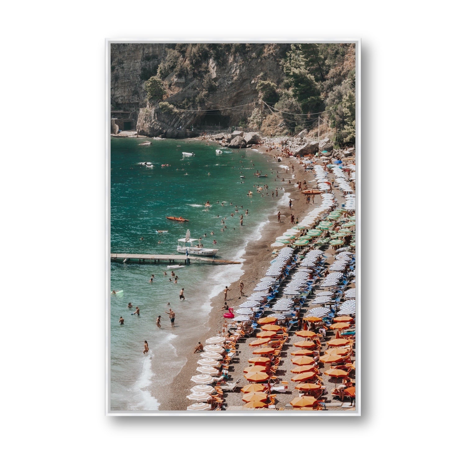 Ocean's Playground Positano decor wall art Statement fine art canvas in white float frame