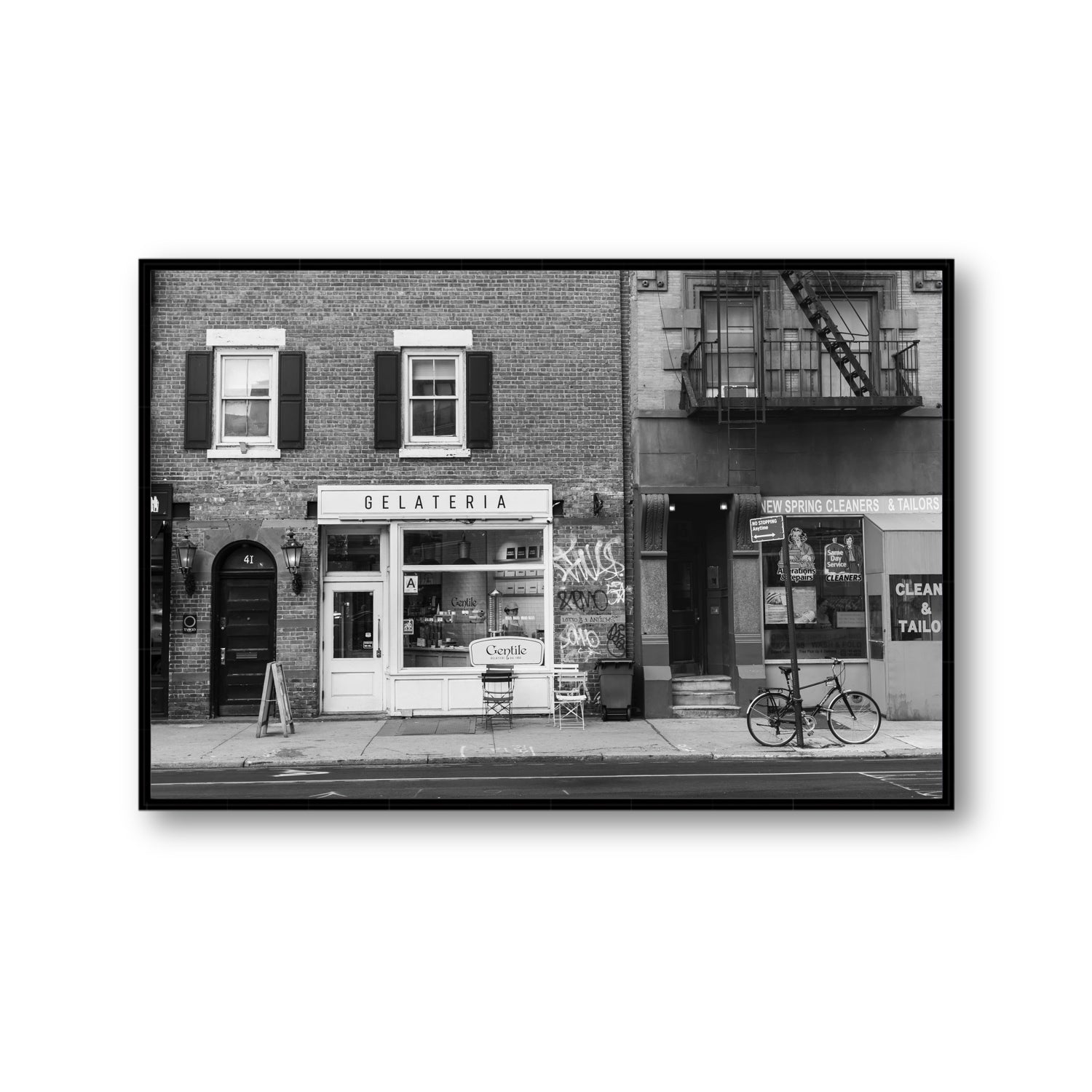 West Village Dolcezza New York NYC Black & White wall art Gallery fine art canvas in black float frame