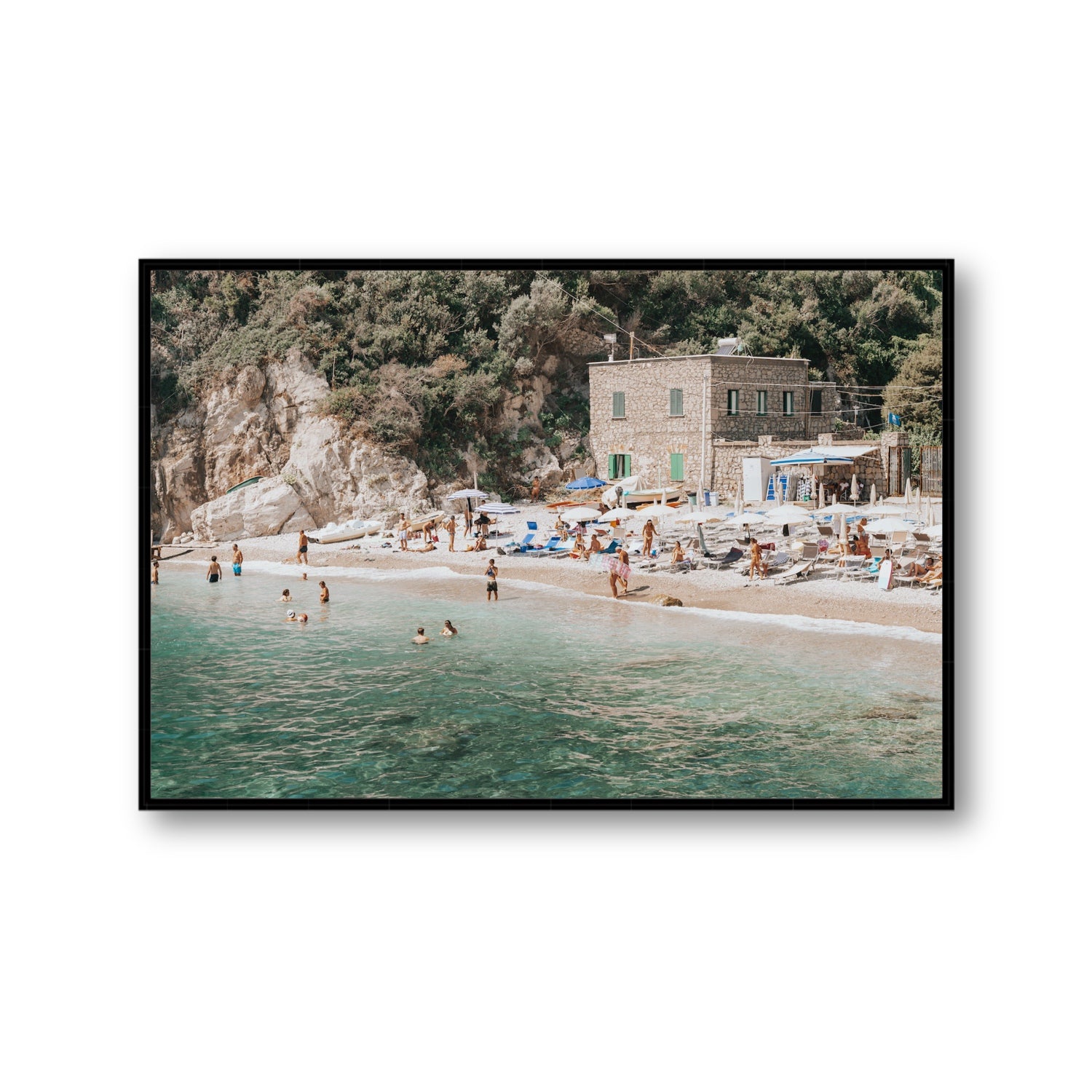 Secluded Sanctuary Nerano Italian Mediterranean decor wall art Gallery fine art canvas in black float frame