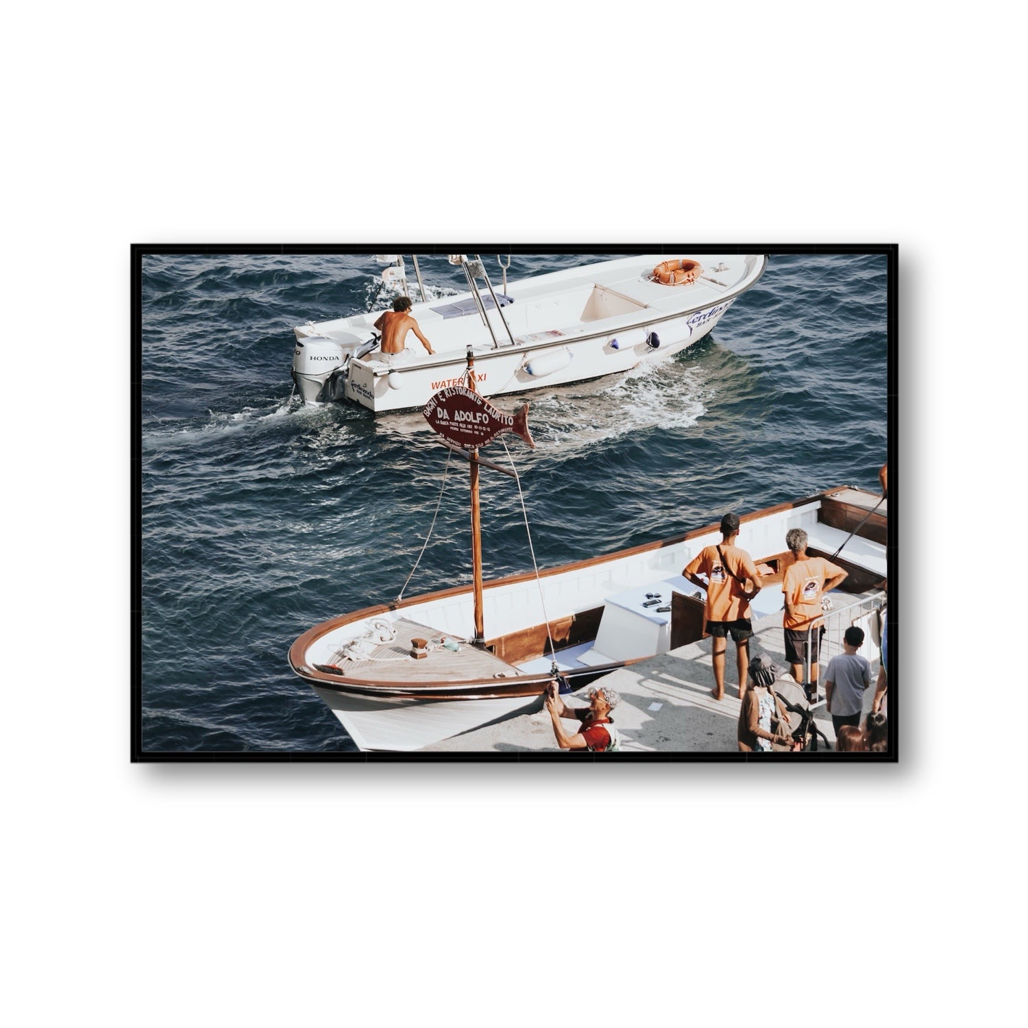 Water Taxi Positano wall art Gallery fine art canvas in black float frame