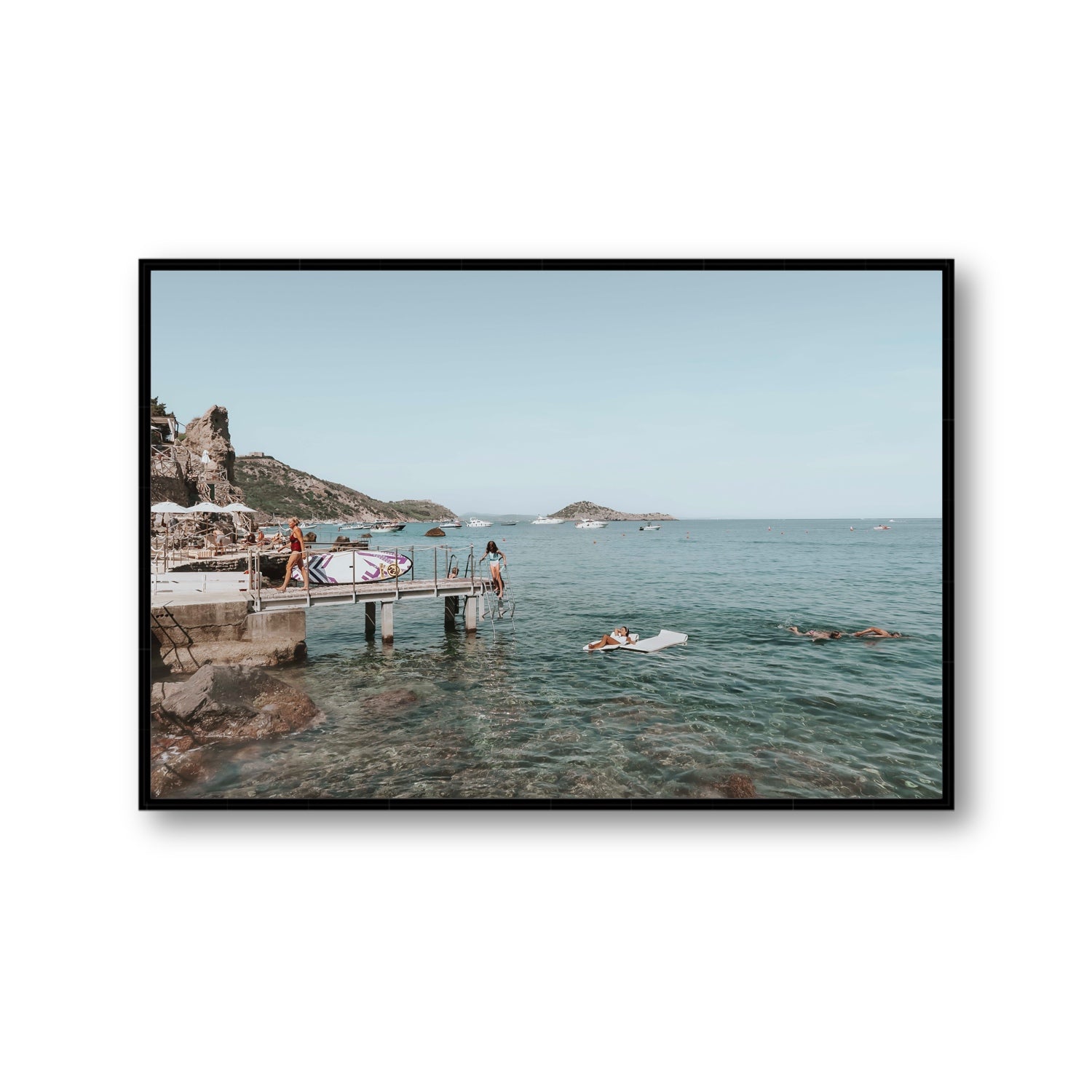 Retro Glamour Tuscany coastal Italian wall art Gallery fine art canvas in black float frame