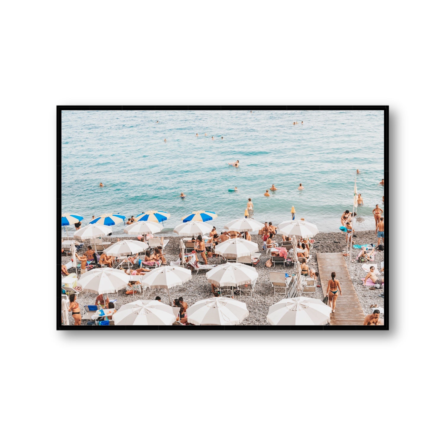 Dreamscape Amalfi Italian beach wall art Gallery fine art canvas in black float frame
