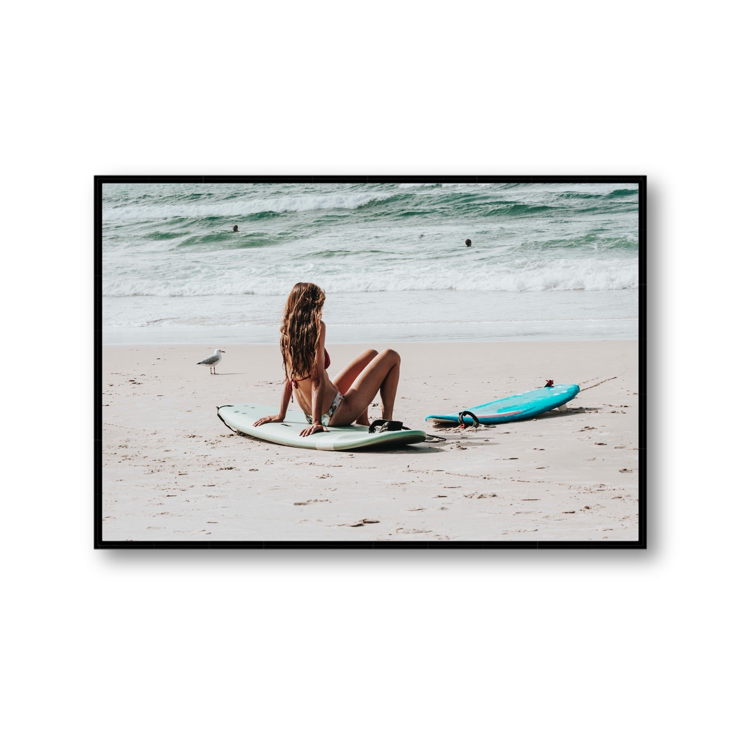 Ciao Bella Byron Bay Surf coastal wall art Gallery fine art canvas in black float frame