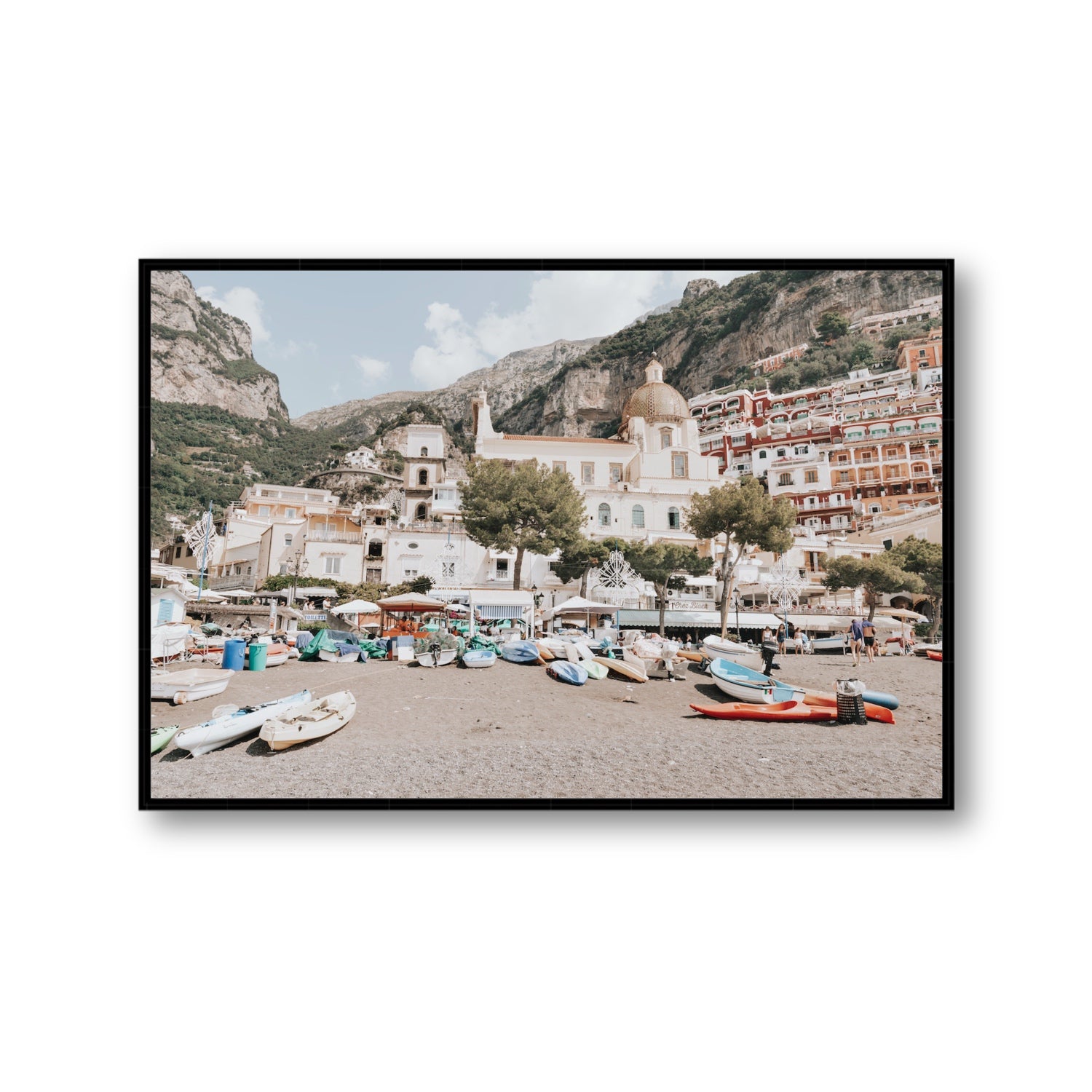 Pastel Paradise fine art print, Positano, Italy, Gallery, Black Float Frame, Fine Art Canvas