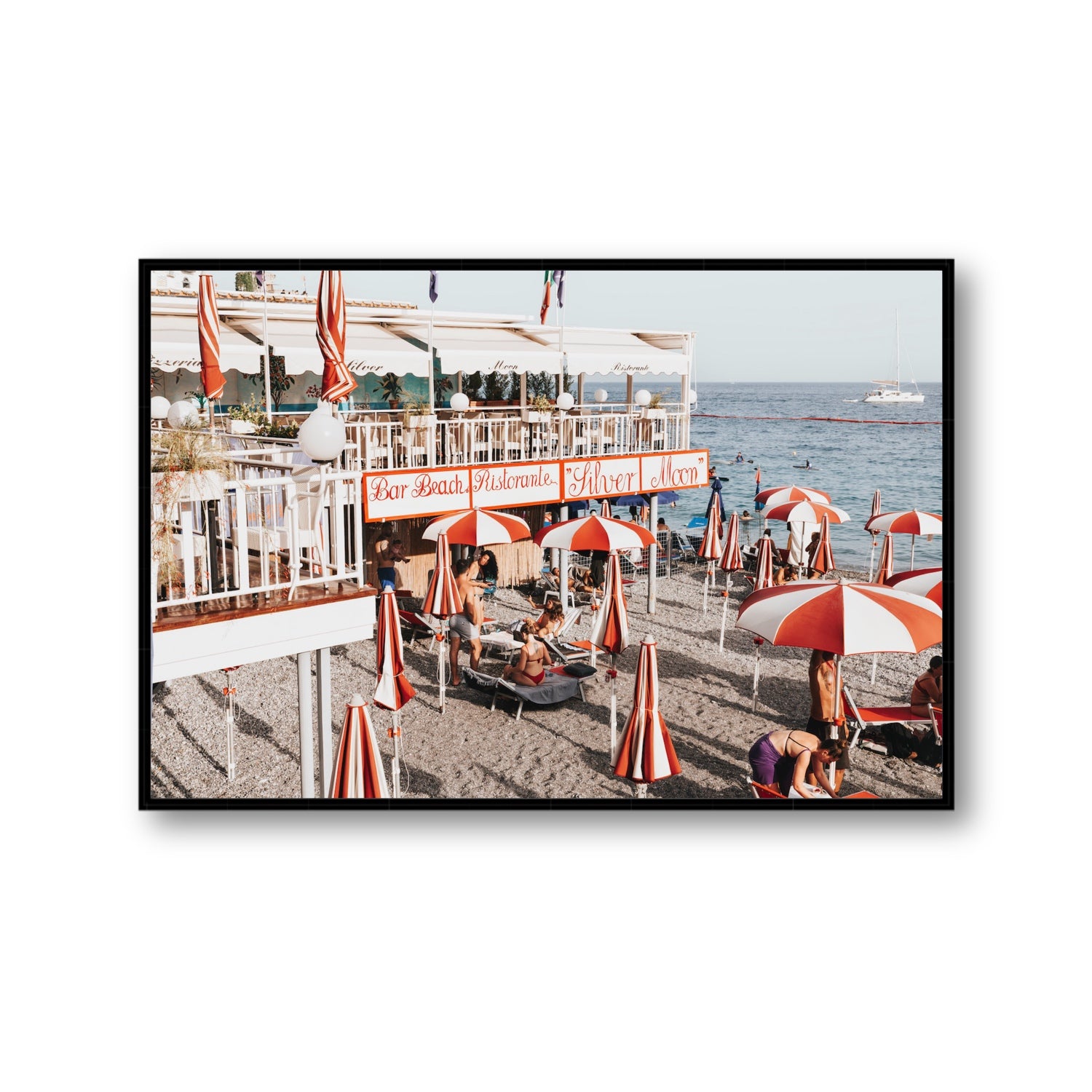 Silver Moon Amalfi Mediterranean wall art Gallery fine art canvas in black float frame