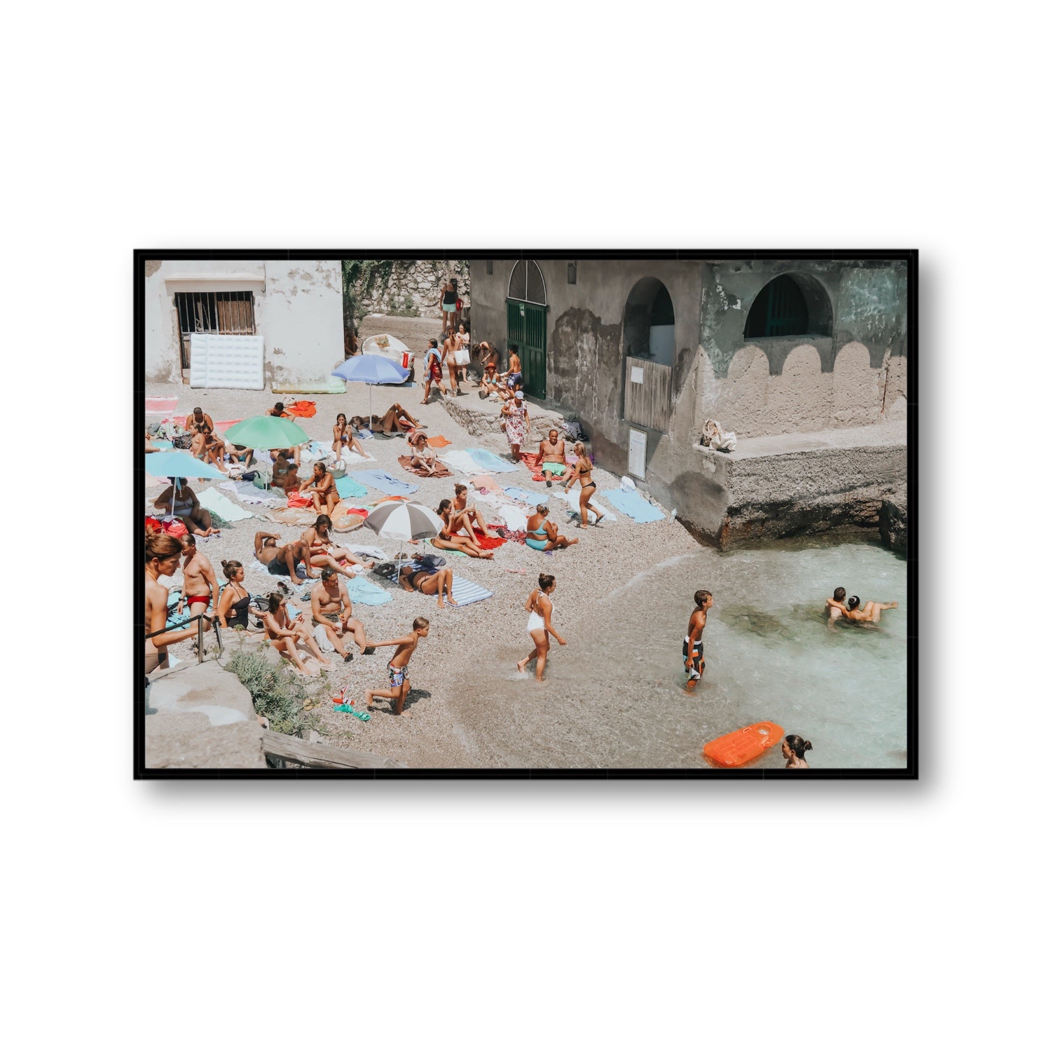 Heatwave Capri beach coastal wall art Gallery fine art canvas in black float frame