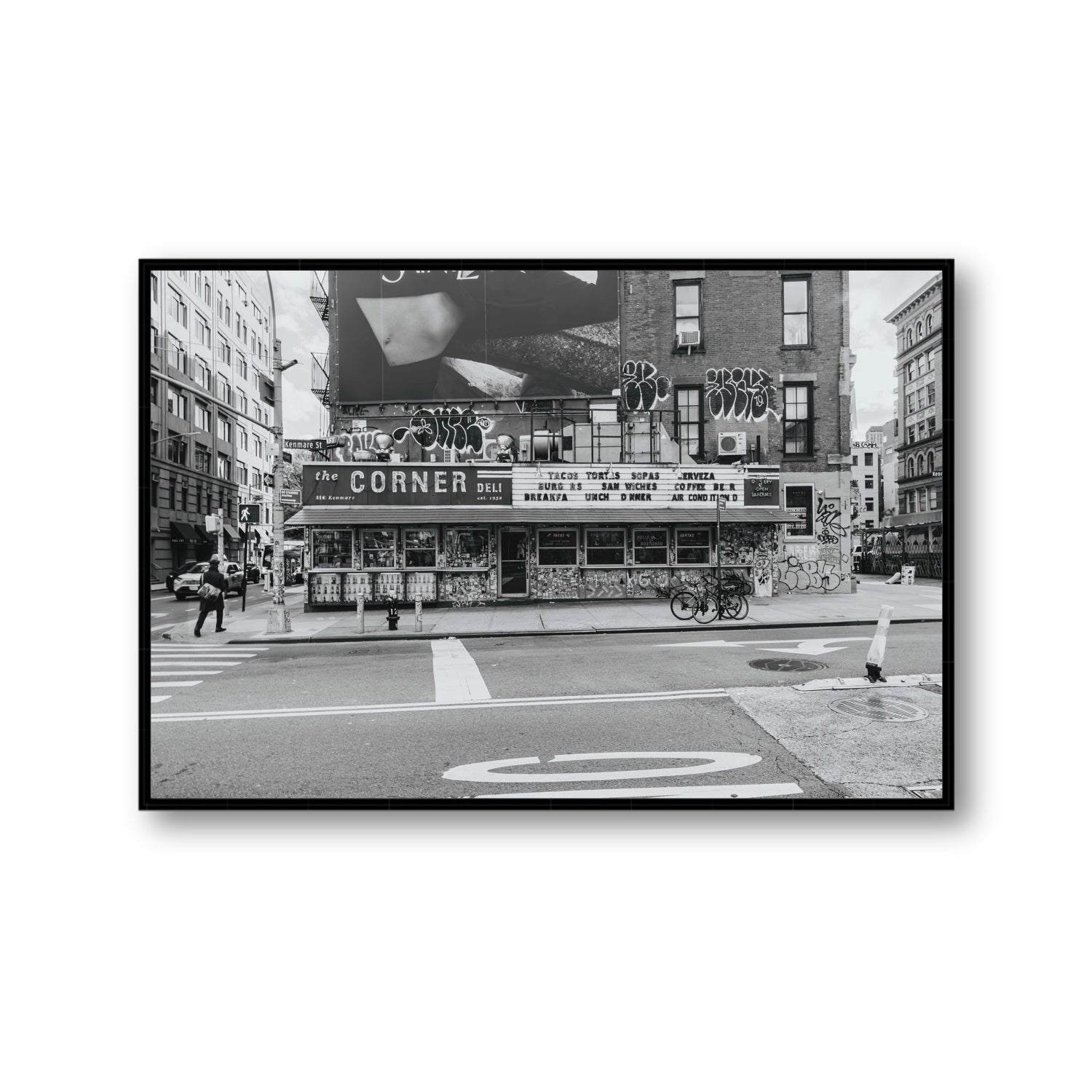 Kenmare Street New York NYC Black & White wall art Gallery fine art canvas in black float frame