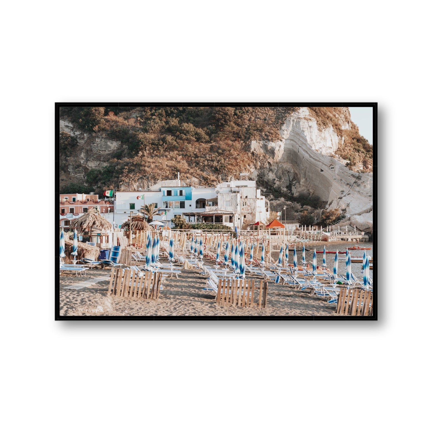 Sant' Angelo Ischia Italian coastal wall art Gallery fine art canvas in black float frame