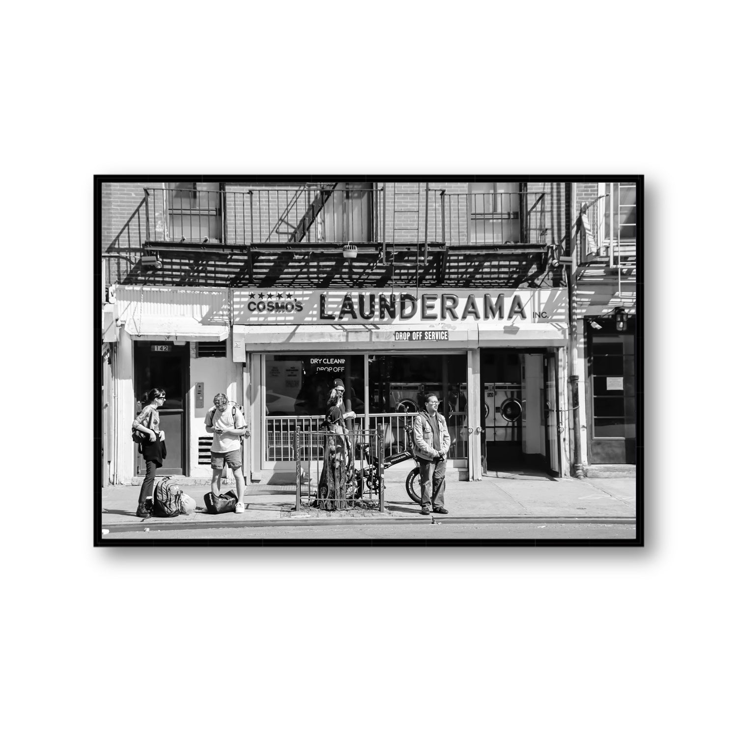 Launderama New York NYC Black & White wall art Gallery fine art canvas in black float frame
