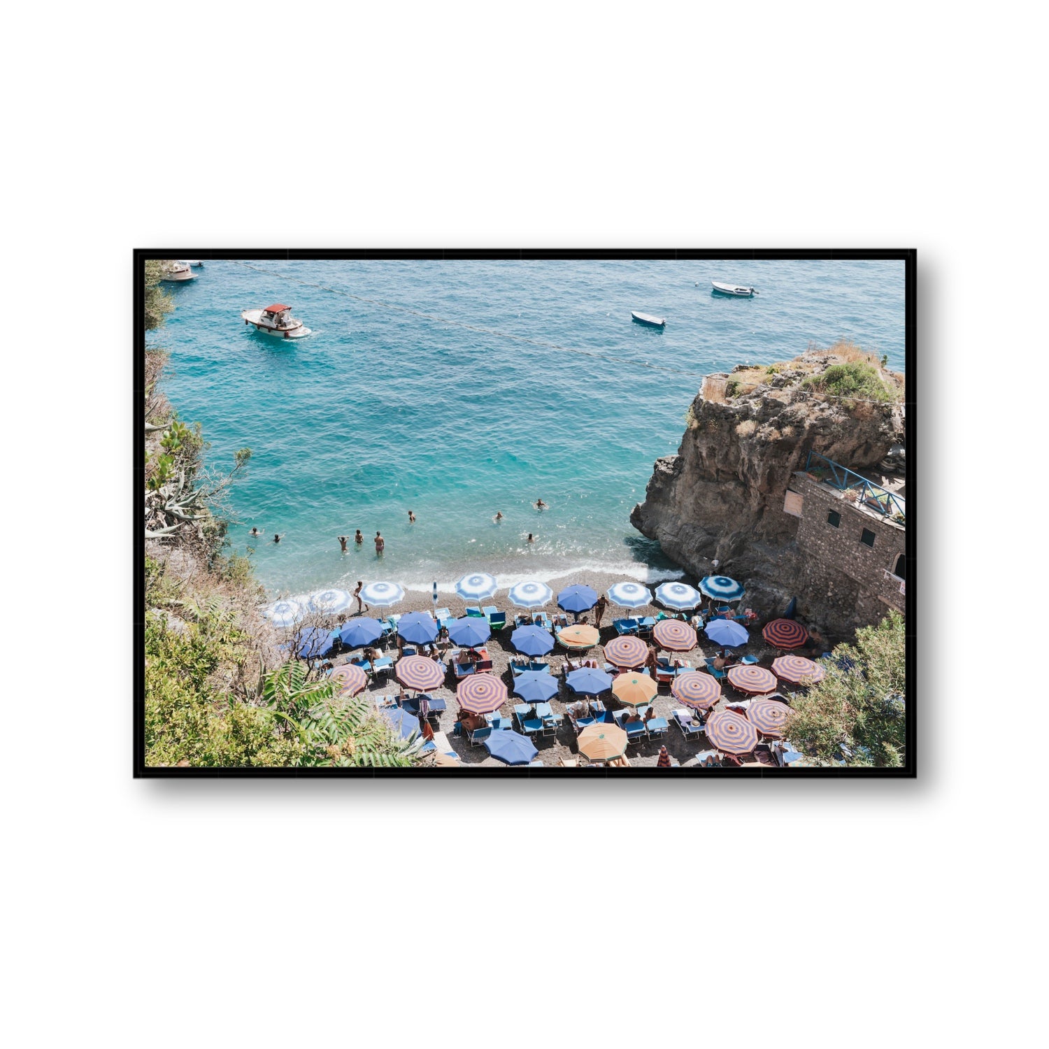 The Cove fine art print, Positano, Italy, Gallery, Black Float Frame, Fine Art Canvas