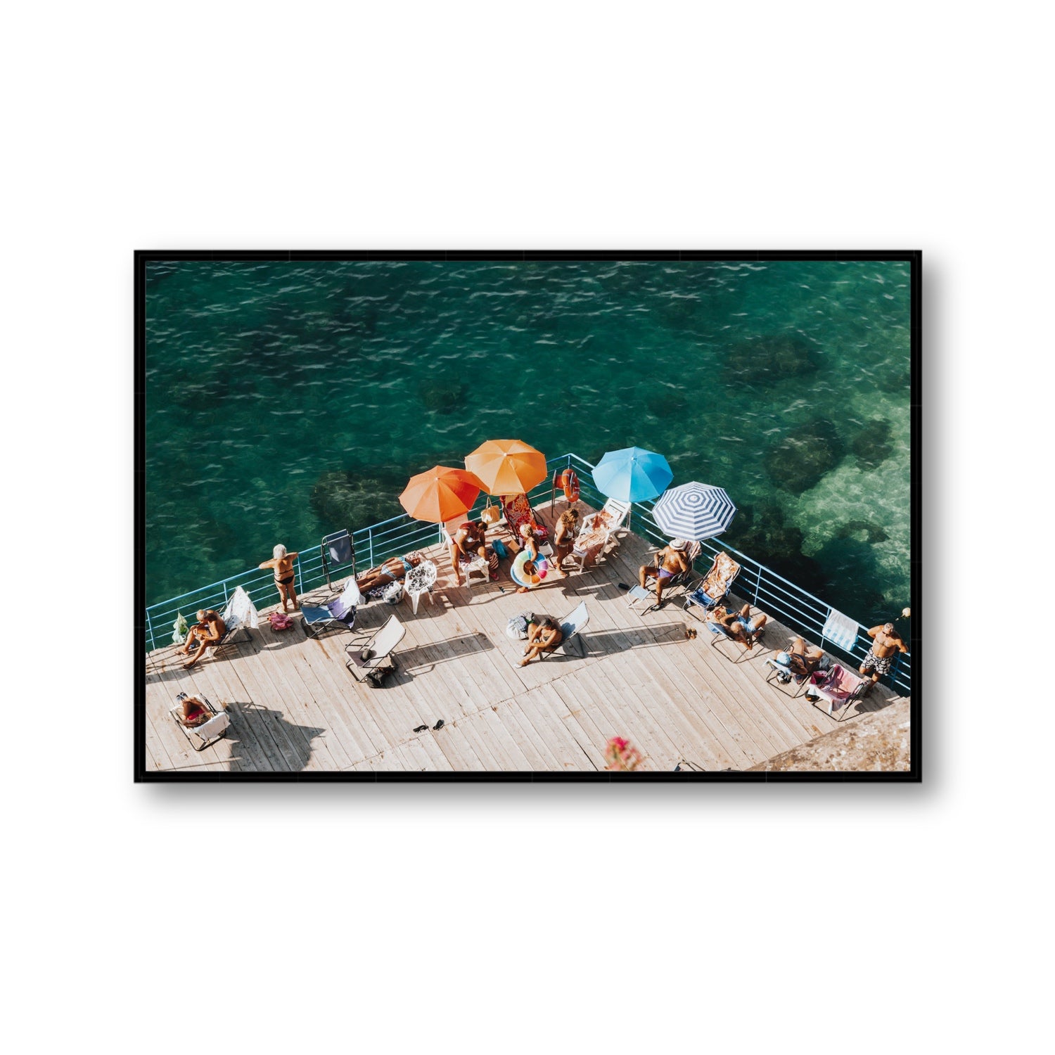 Il Dolce Far Niente Sorrento coastal wall art Gallery fine art canvas in black float frame