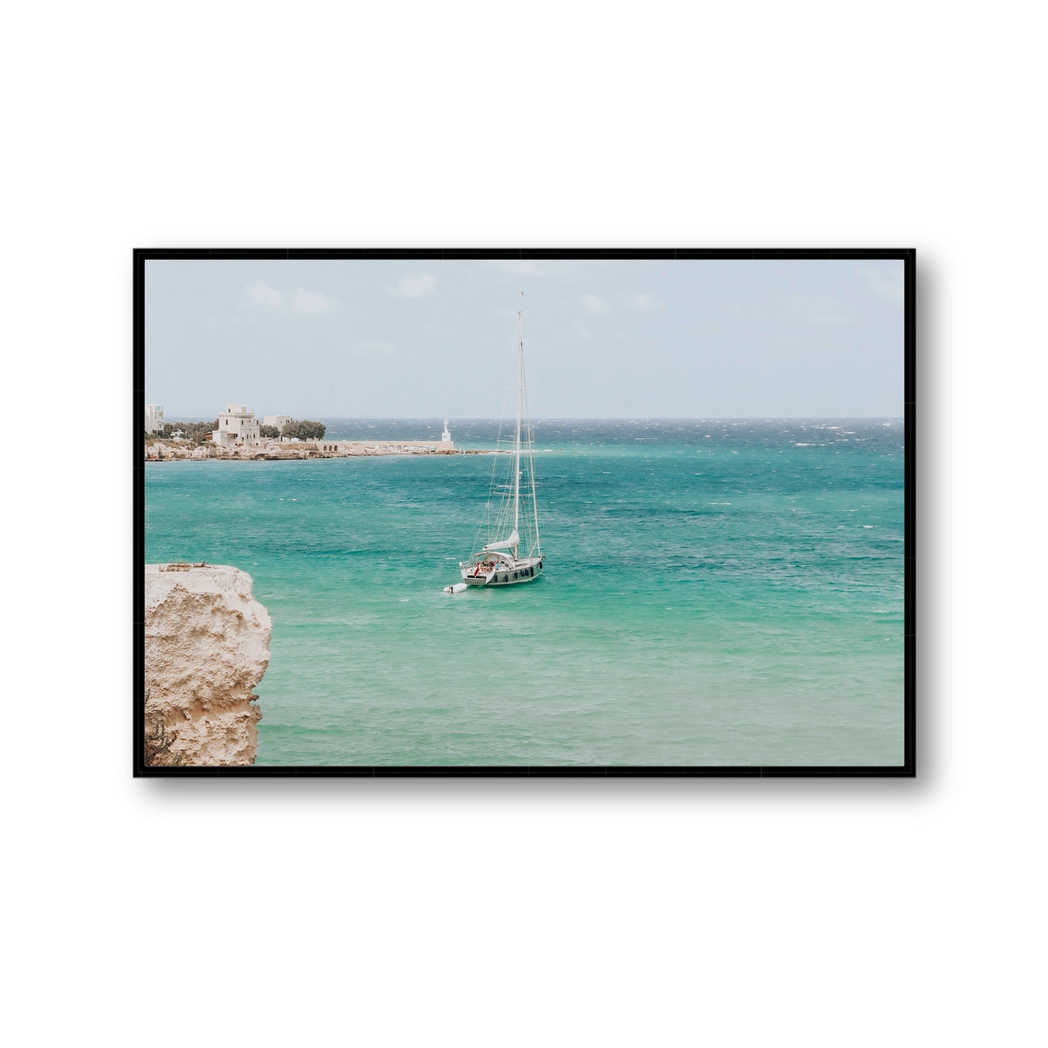 Adriatic Escape Puglia Italian coastal decor wall art Gallery fine art canvas in black float frame