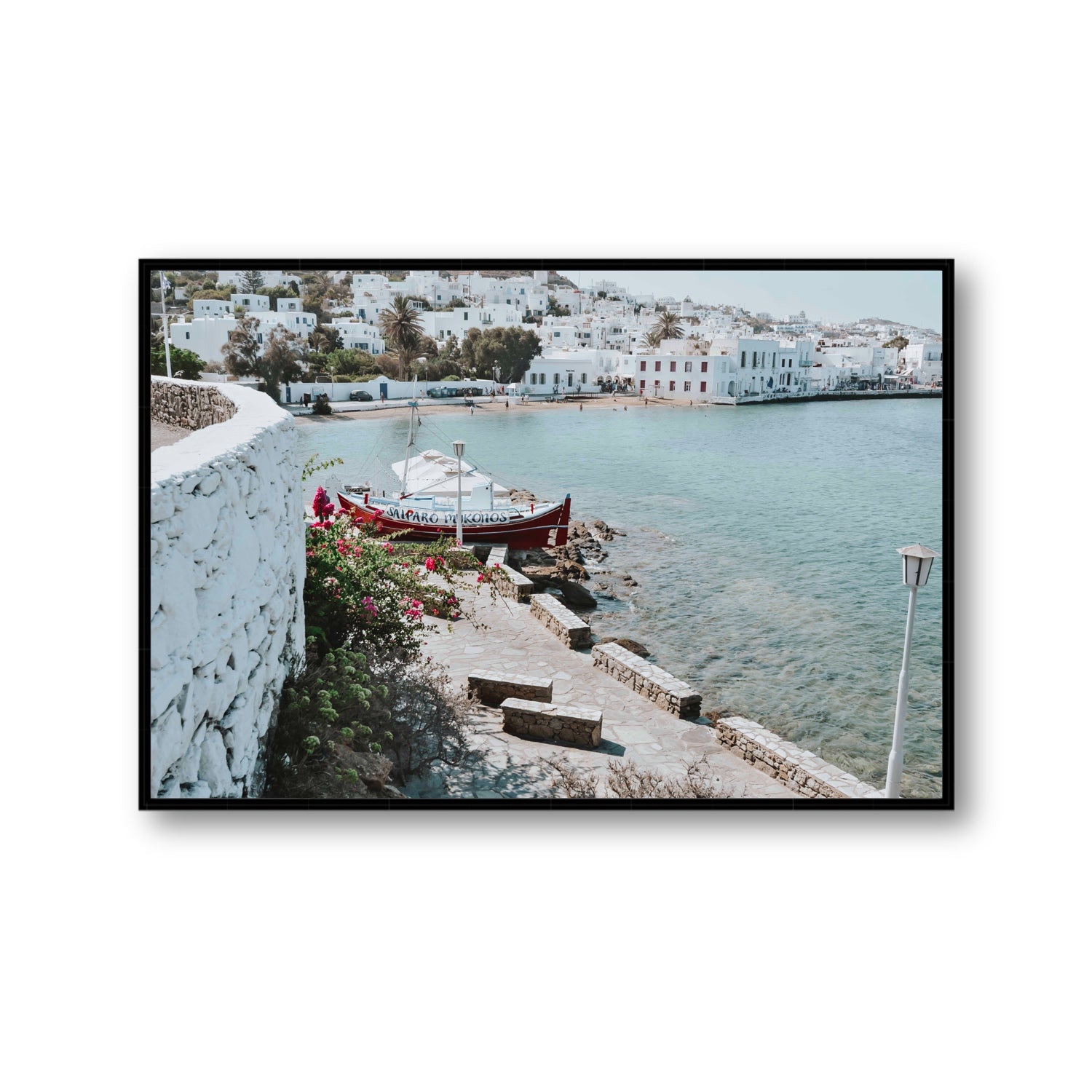 Harika Mykonos Greek island wall art Gallery fine art canvas in black float frame