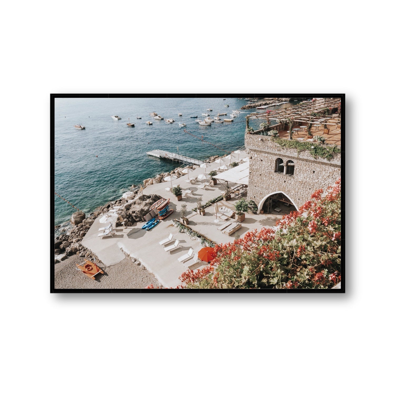 Floral Fortress fine art print, Amalfi, Italy, Gallery, Black Float Frame, Fine Art Canvas