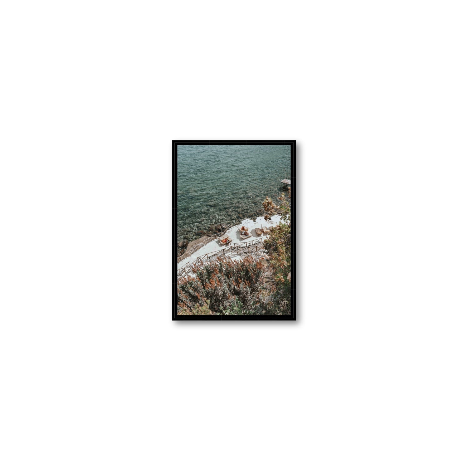 Hidden Gem Tuscany coastal wall art Small fine art canvas in black float frame