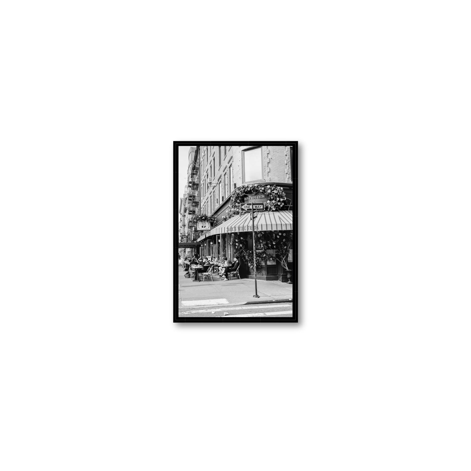 Freda's Feast New York NYC Black & White wall art Small fine art canvas in black float frame