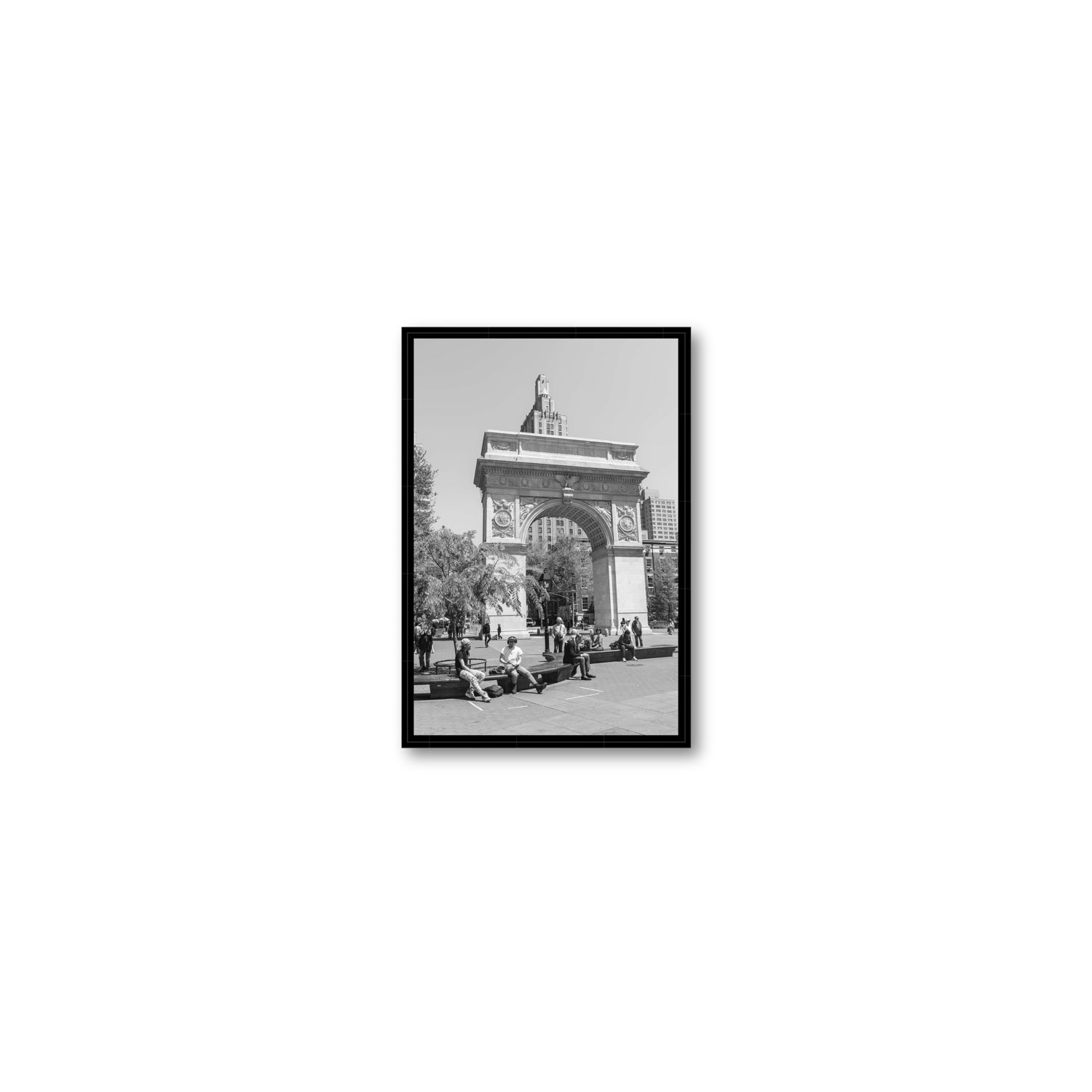 City Picnic New York NYC Black & White wall art Small fine art canvas in black float frame