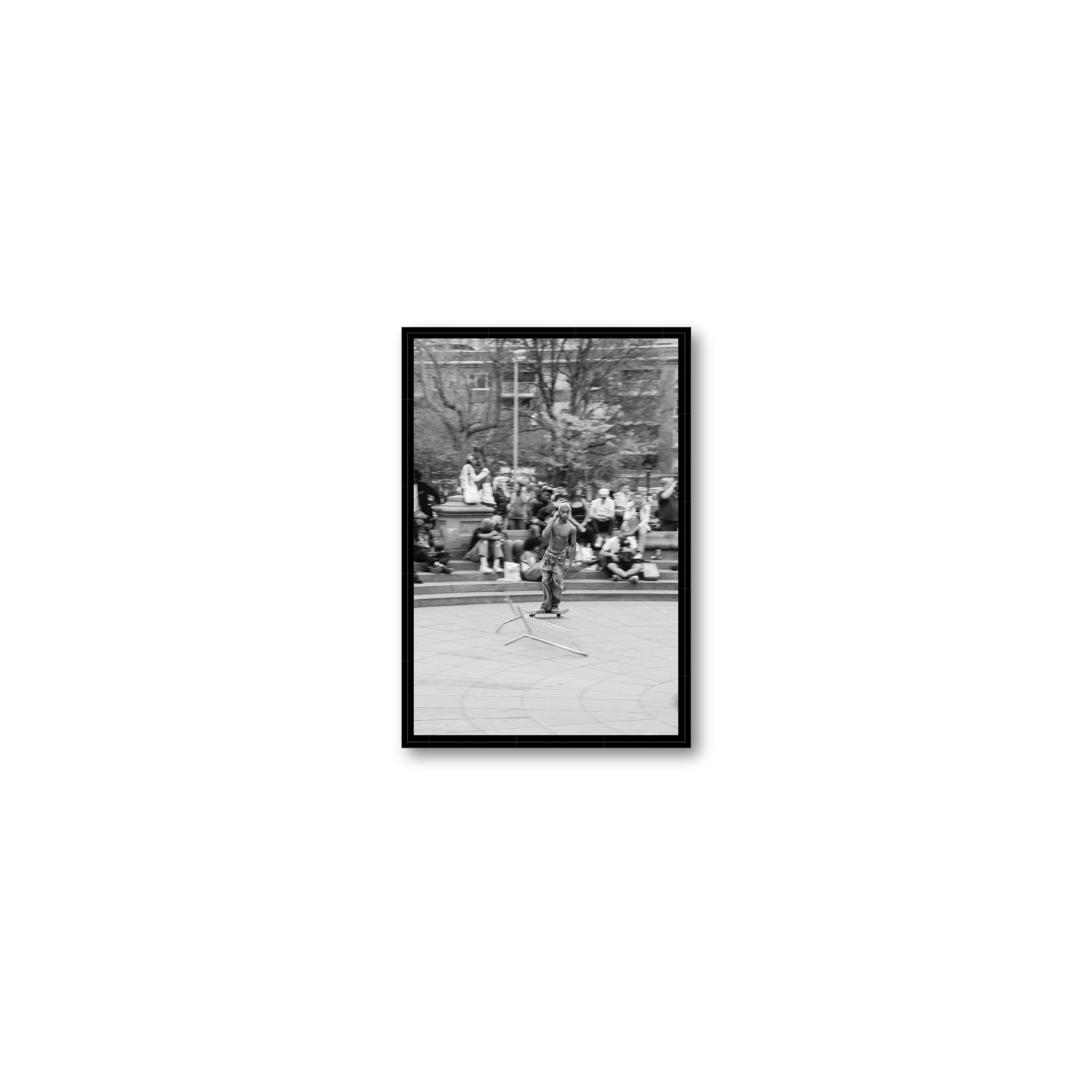 Skate Park Serenade New York NYC Black & White wall art Small fine art canvas in black float frame