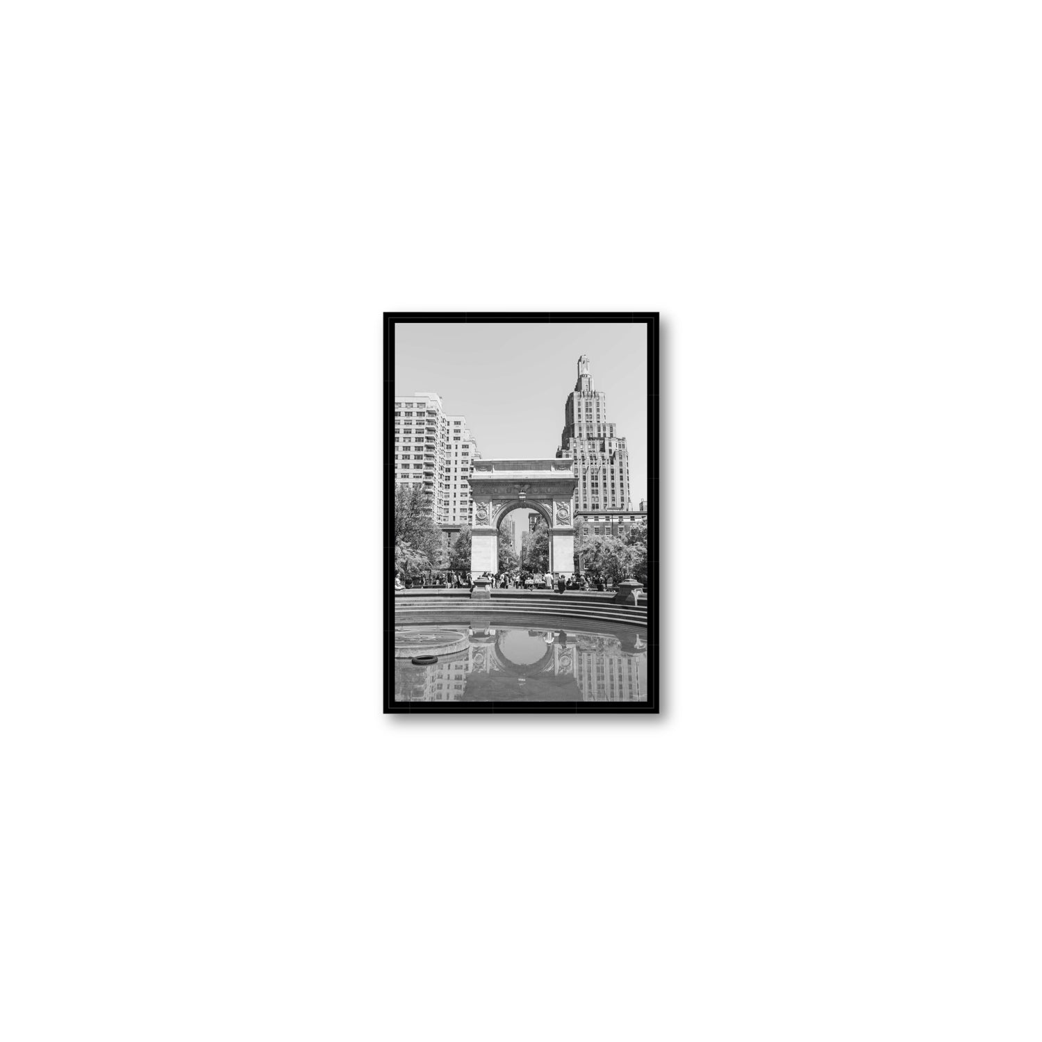 Washington Skyline New York NYC Black & White wall art Small fine art canvas in black float frame