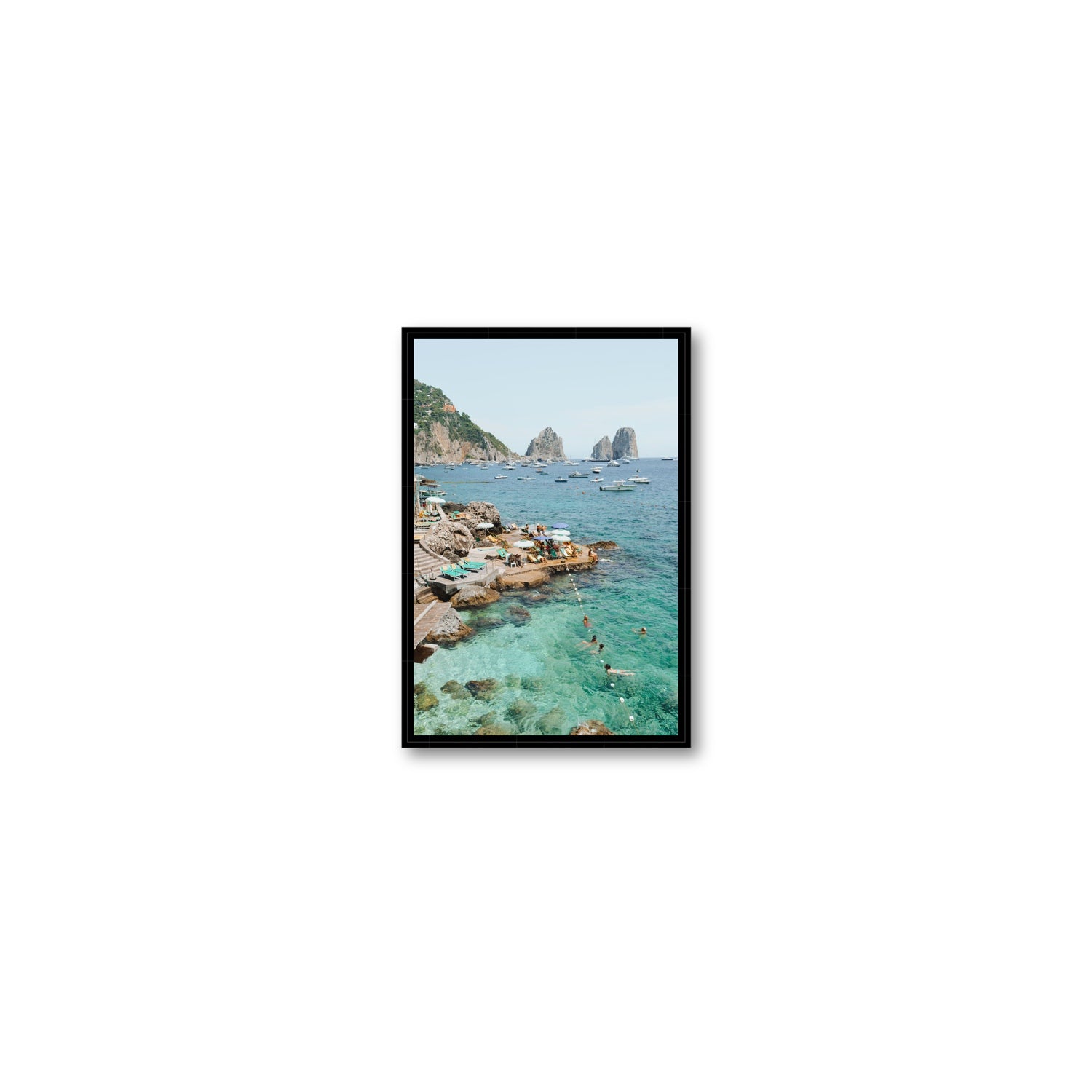 Summertime Blues Capri Mediterranean wall art Small fine art canvas in black float frame