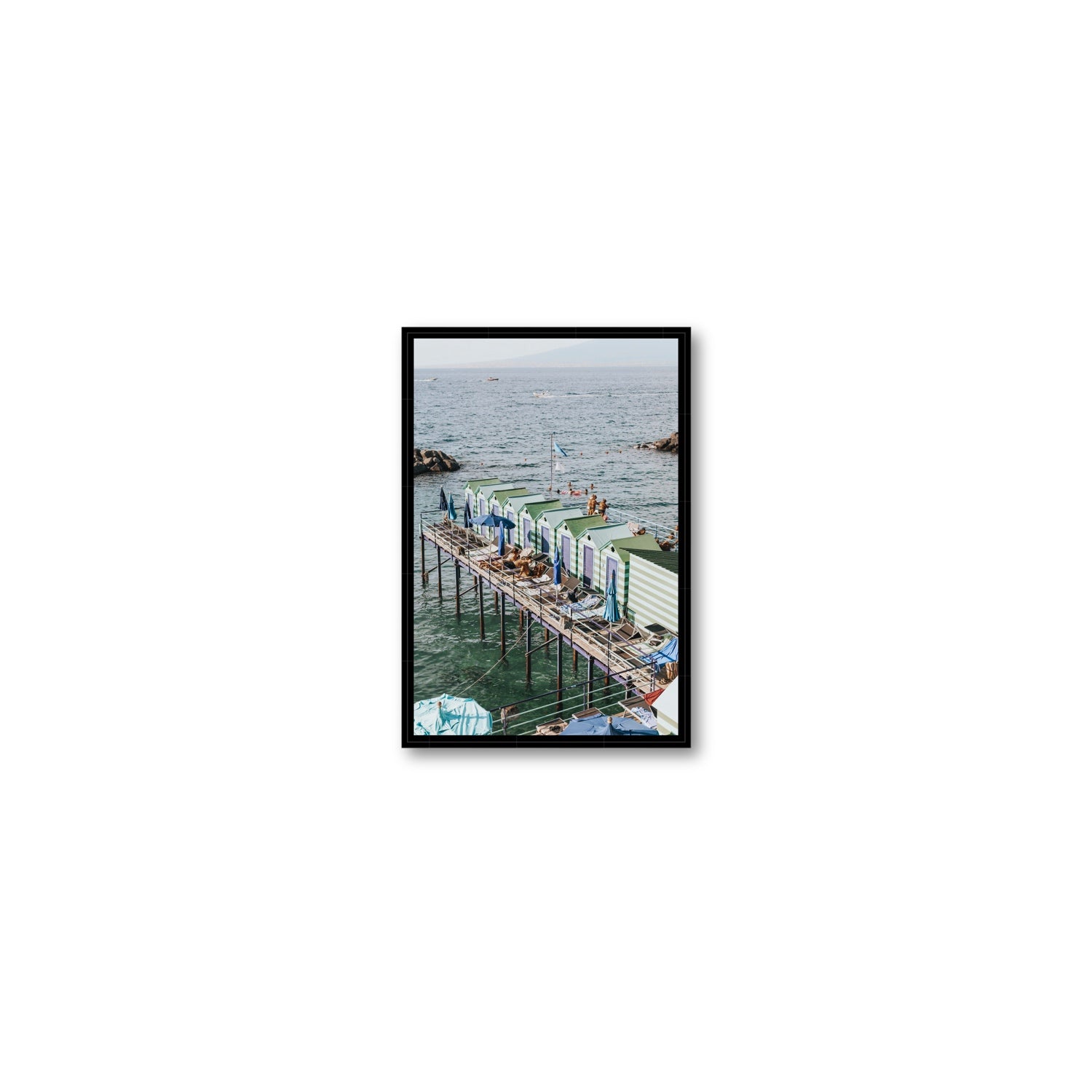 Cabine da Spiaggia fine art print, Sorrento, Italy, Small, Black Float Frame, Fine Art Canvas