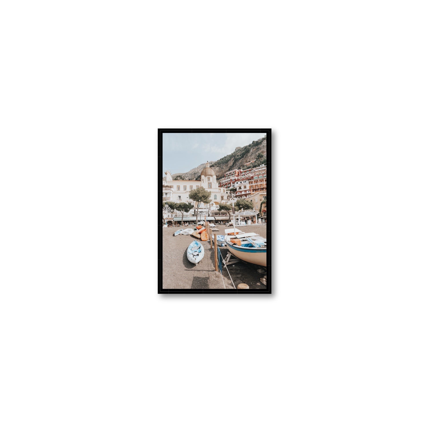 Seaside Hues Positano wall art Small fine art canvas in black float frame