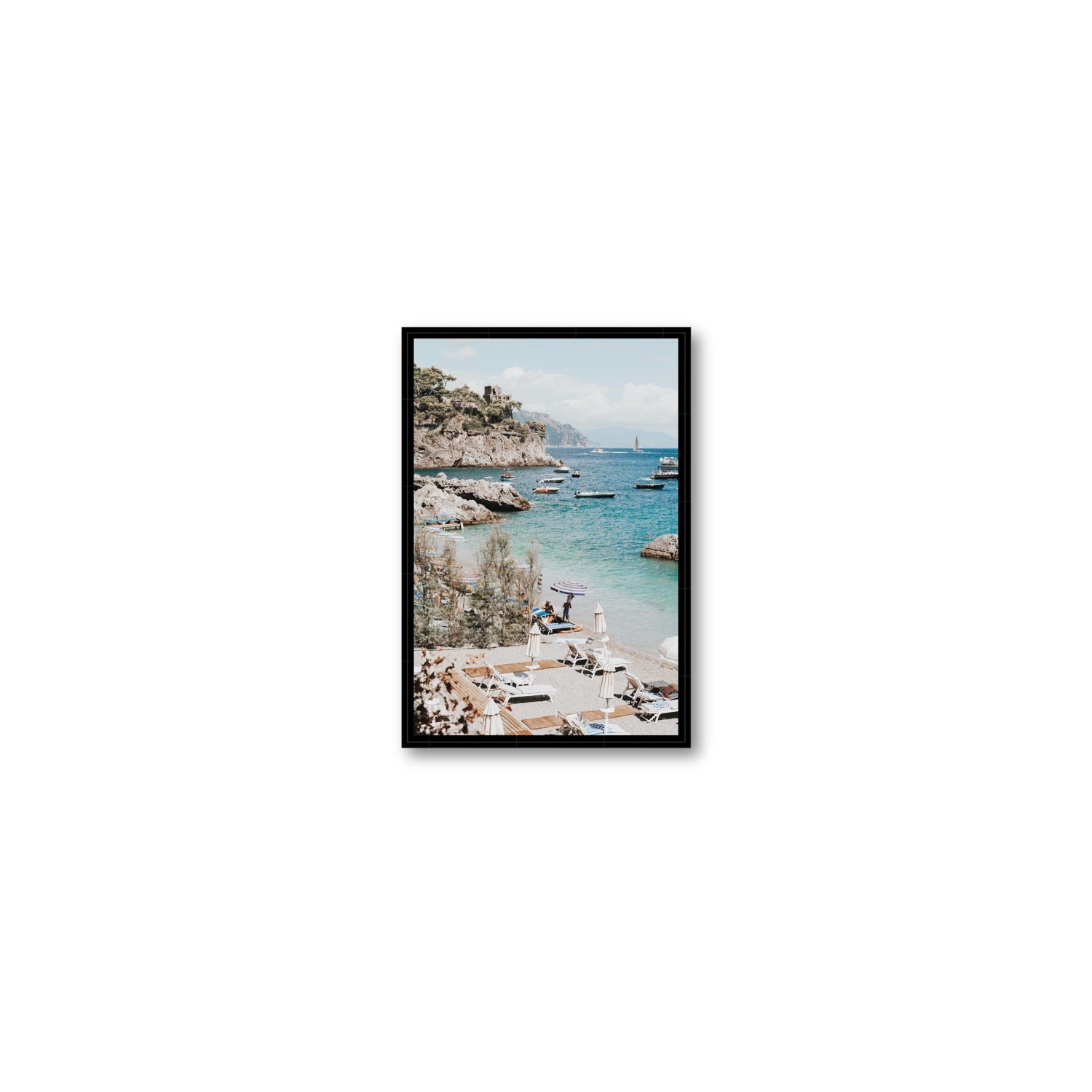 Sizzling Summer Days Amalfi coastal wall art Small fine art canvas in black float frame