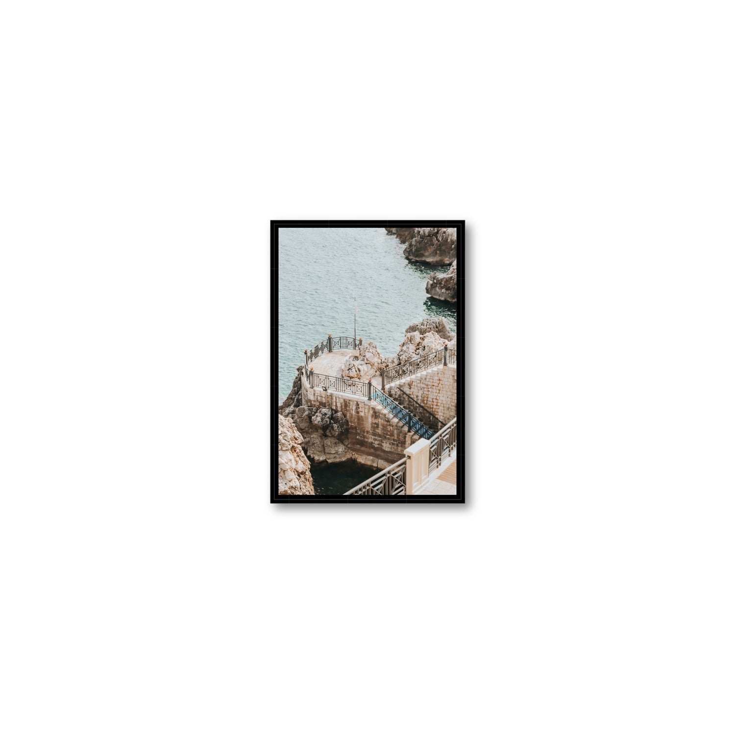 Tidal Staircase Puglia coastal Italian wall art Small fine art canvas in black float frame