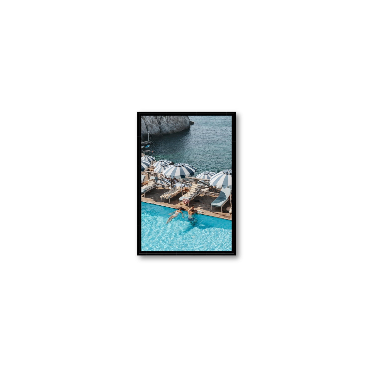 I'm Busy Ischia Italian coastal Mediterranean wall art Small fine art canvas in black float frame