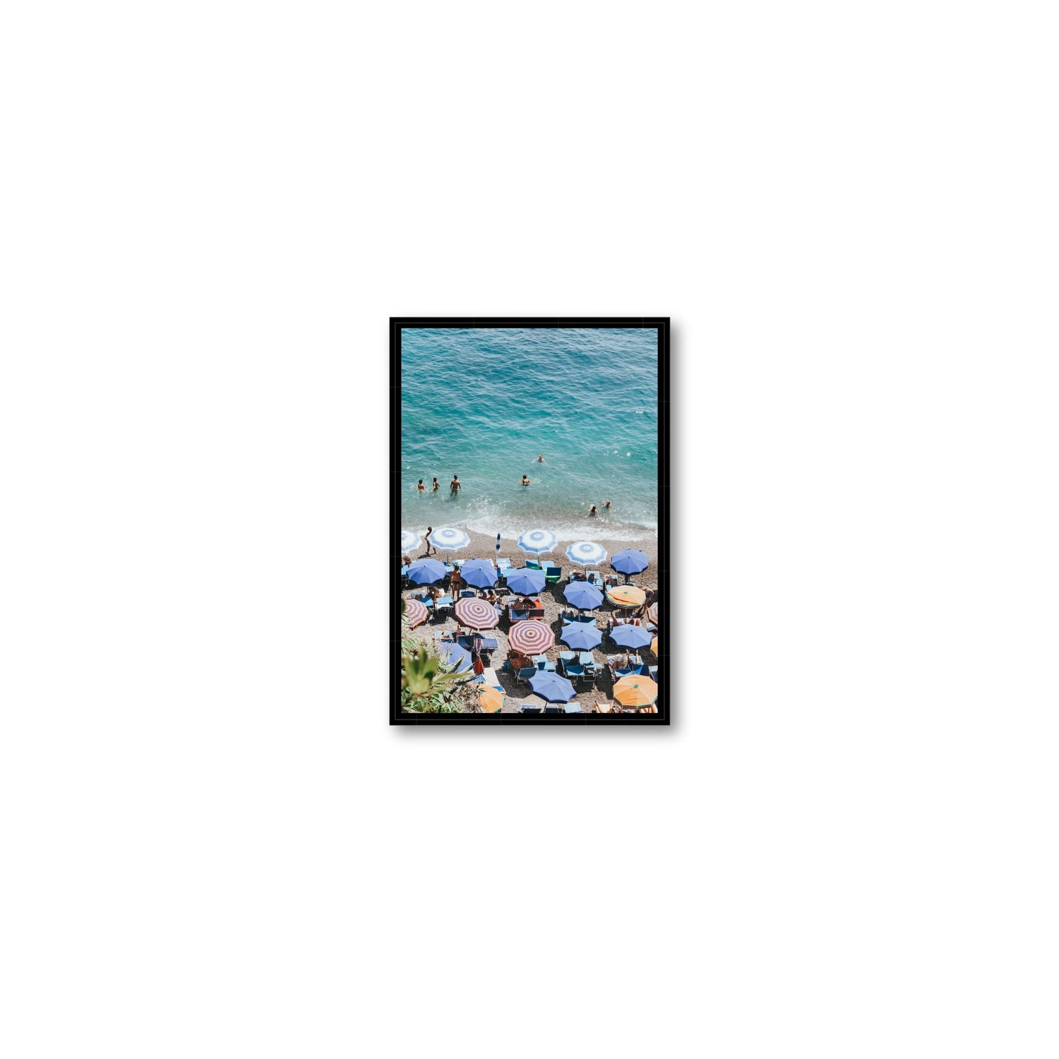 Paradise Beach fine art print, Positano, Italy, Small, Black Float Frame, Fine Art Canvas