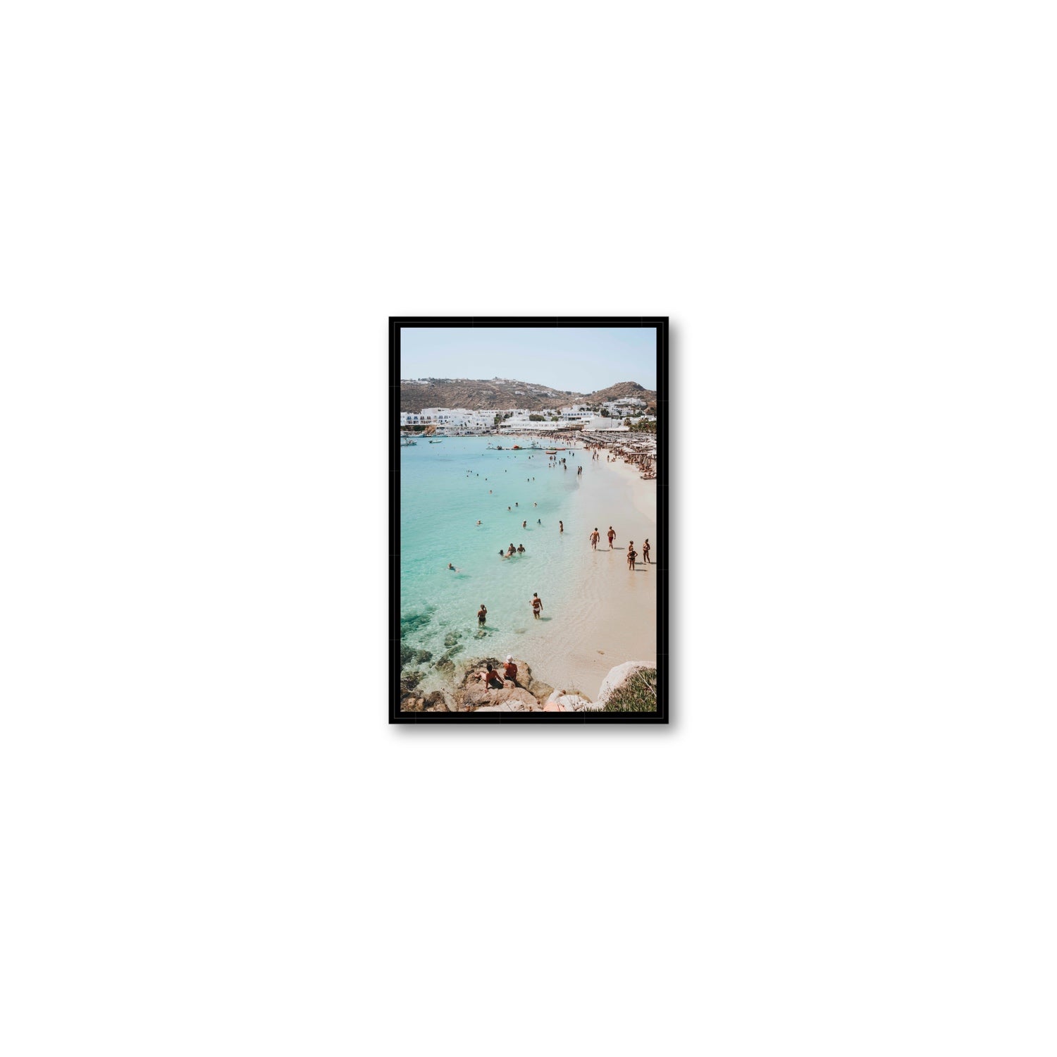 Breathe In The Salty Air Mykonos Greek island wall art Small fine art canvas in black float frame