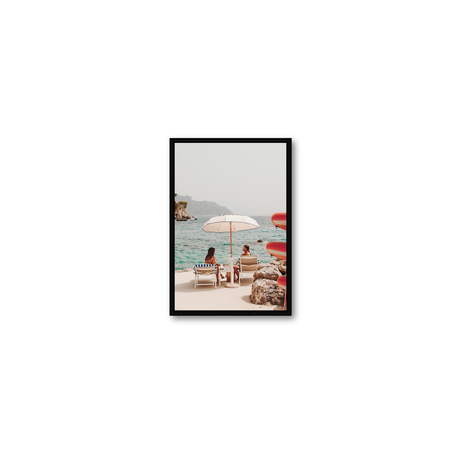 Salty Banter Amalfi Mediterranean wall art Small fine art canvas in black float frame