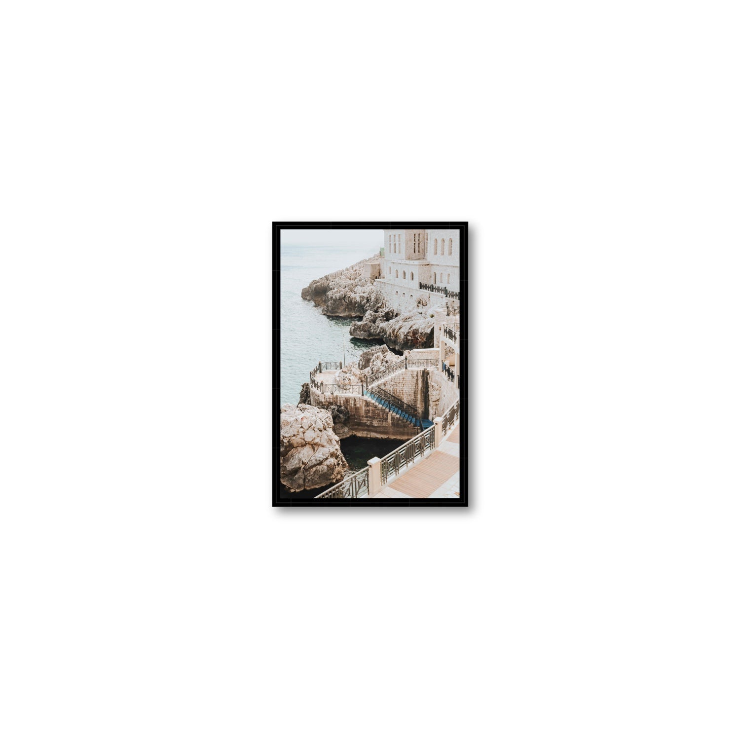 Wellness Centre Puglia coastal wall art Small fine art canvas in black float frame