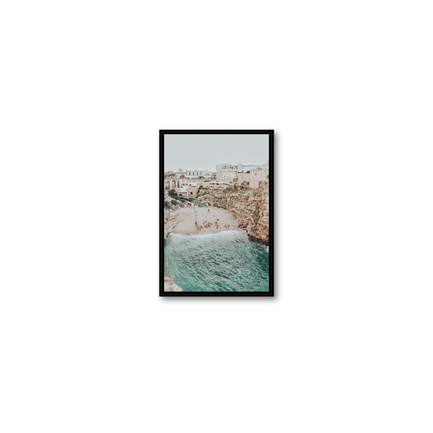 Polignano Vista Puglia coastal Italian beach fine art print Small fine art canvas in black float frame
