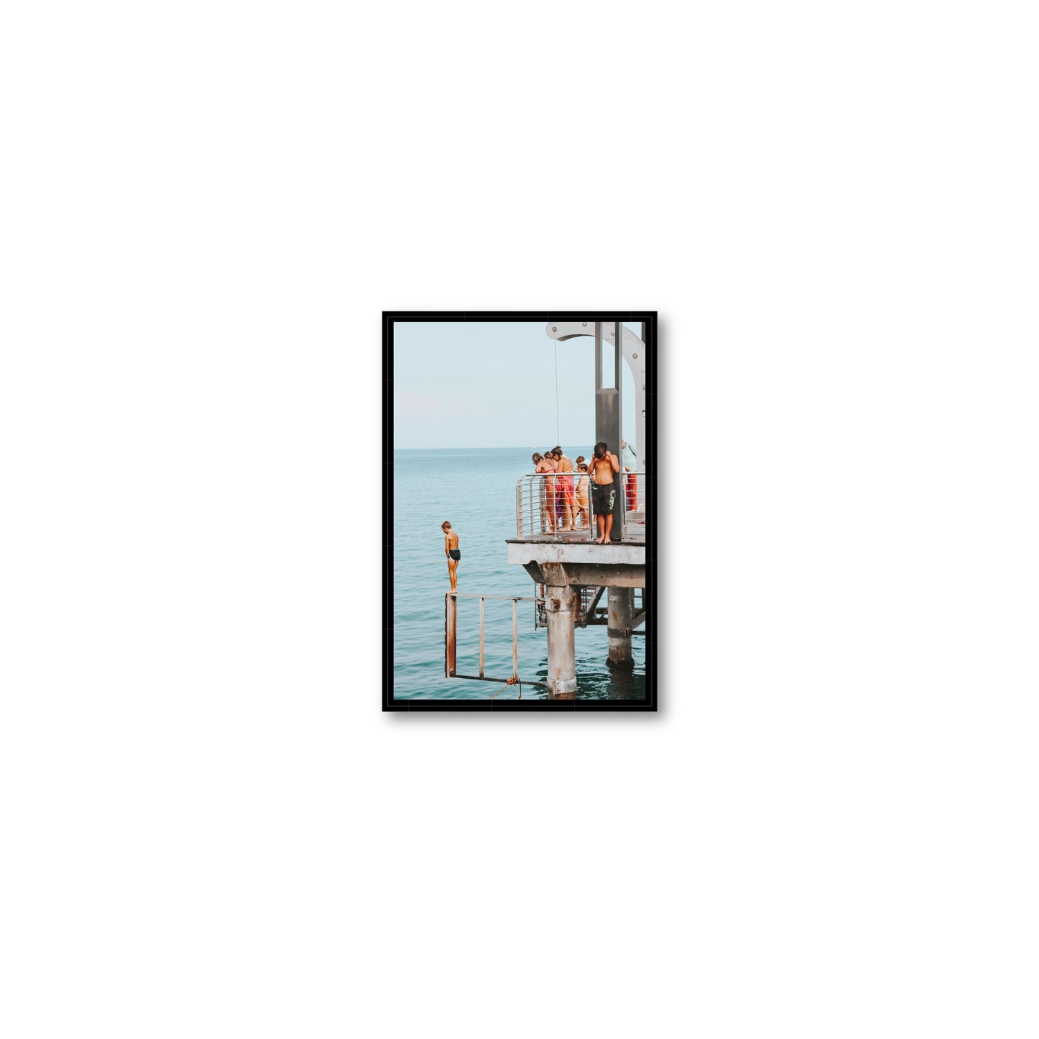 Golden Boy Alassio coastal decor wall art Small fine art canvas in black float frame