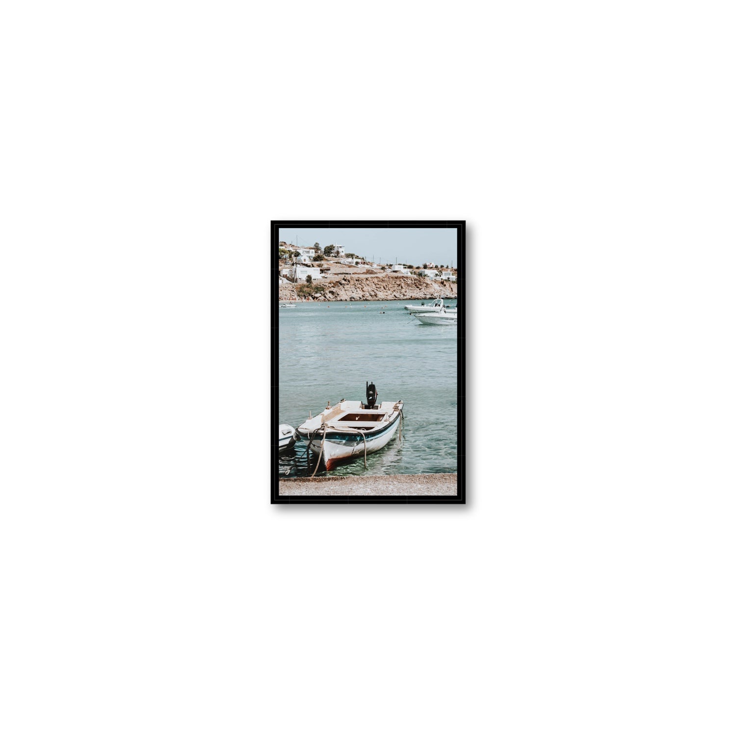 Classic Wheels Mykonos Greek island wall art Small fine art canvas in black float frame