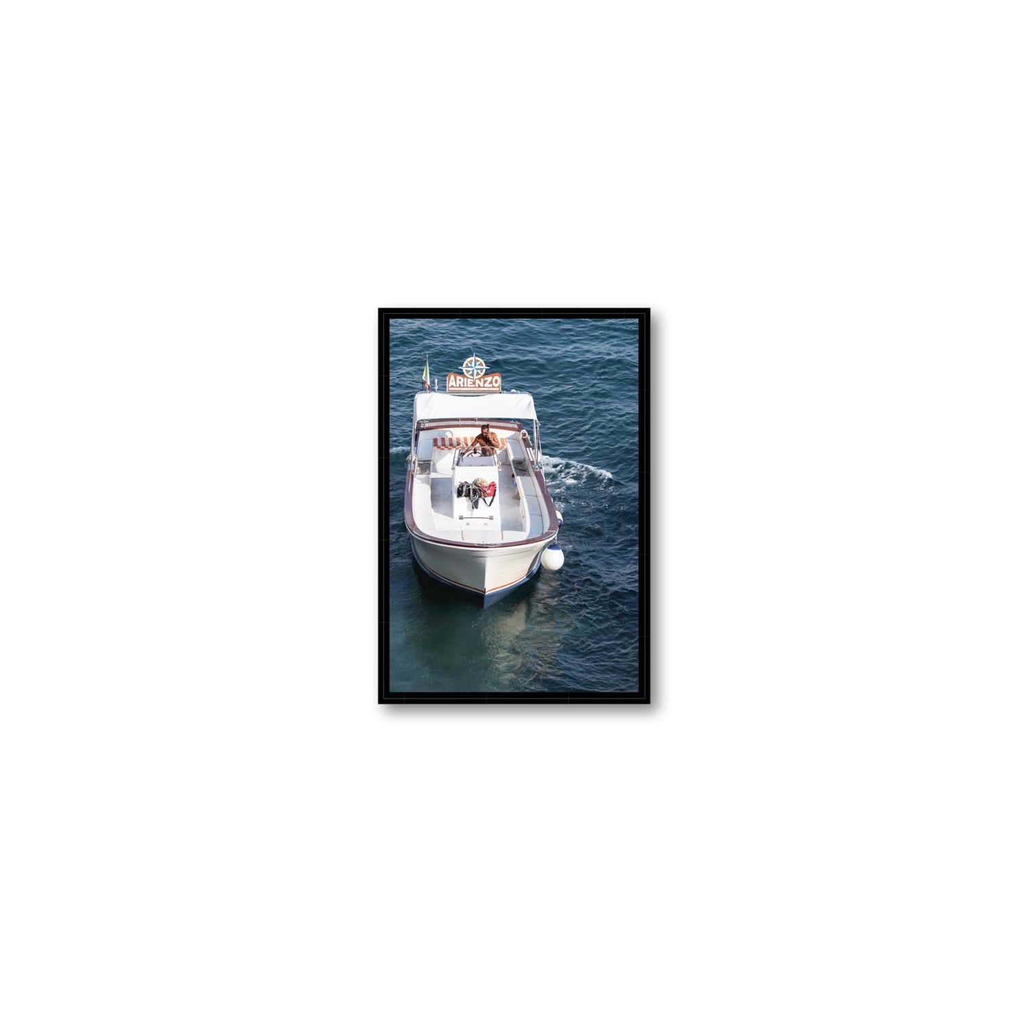 Pilota di Motoscafo fine art print, Positano, Italy, Small, Black Float Frame, Fine Art Canvas
